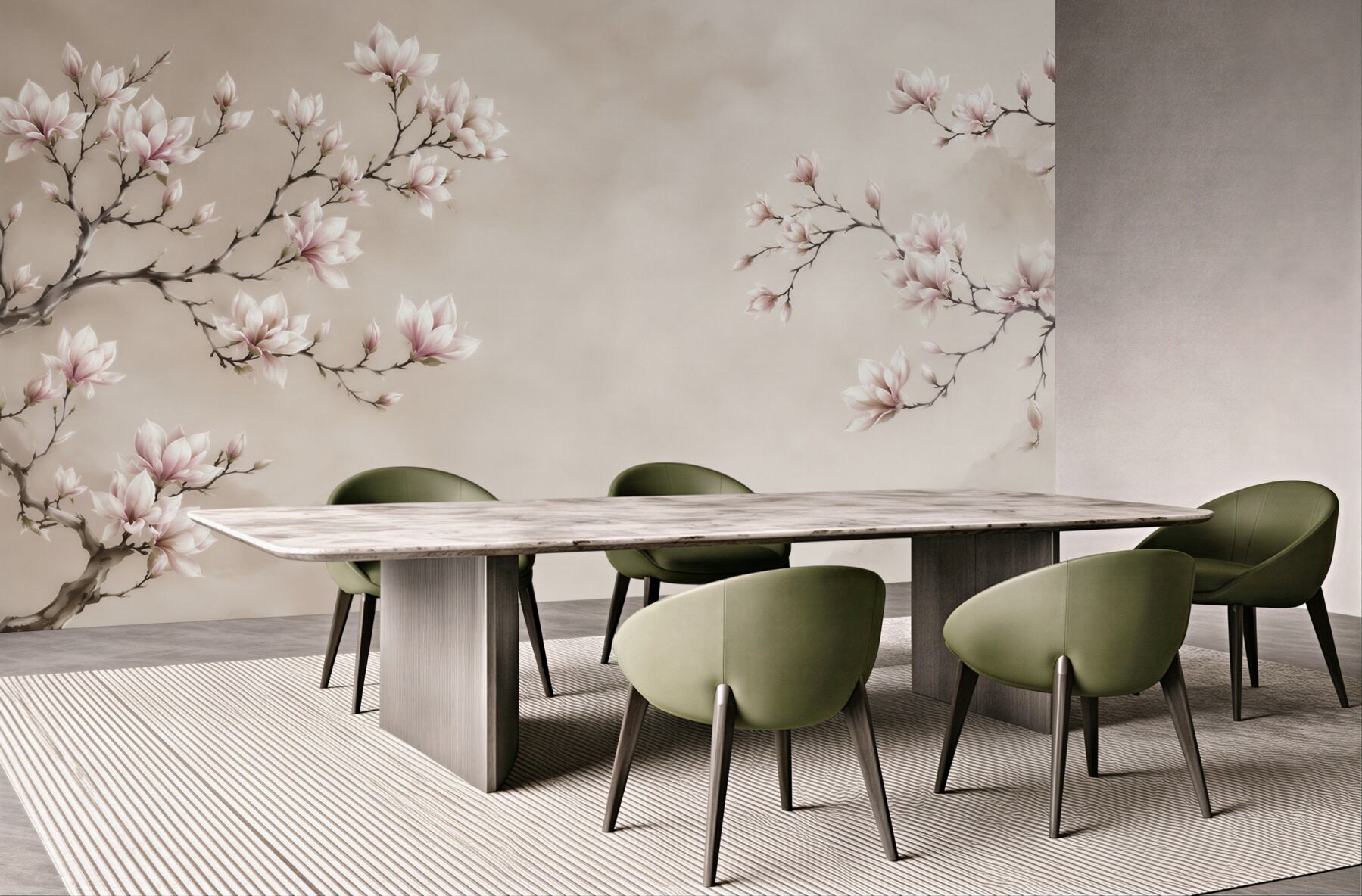 Fototapeta kwitnąca magnolia na beżowym tle w stylu orientalnym?v23