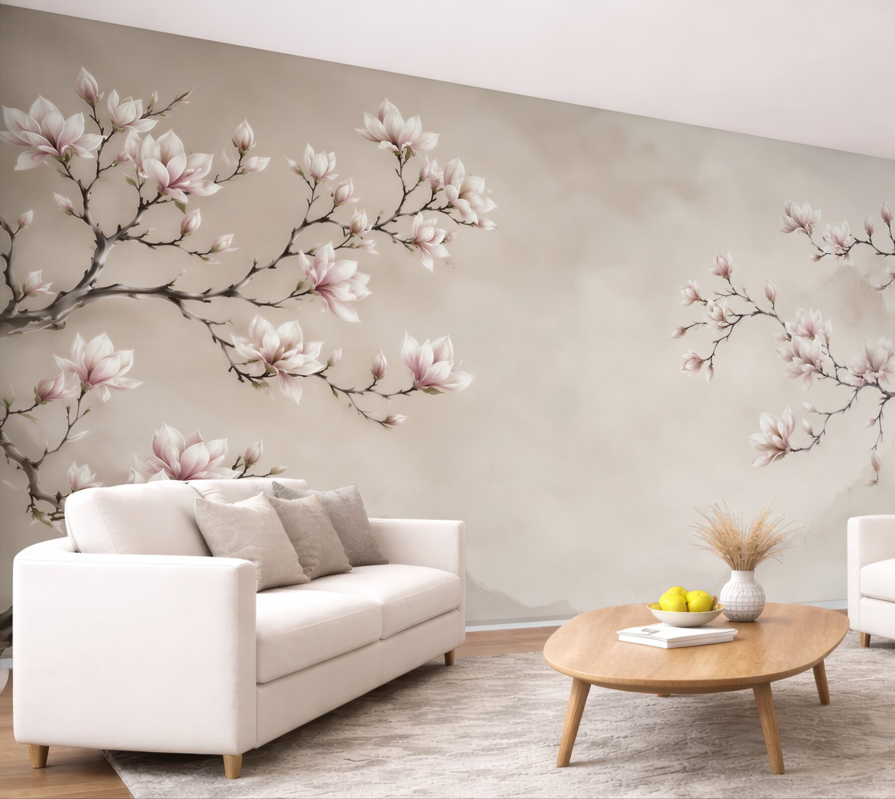 Fototapeta kwitnąca magnolia na beżowym tle w stylu orientalnym?v23