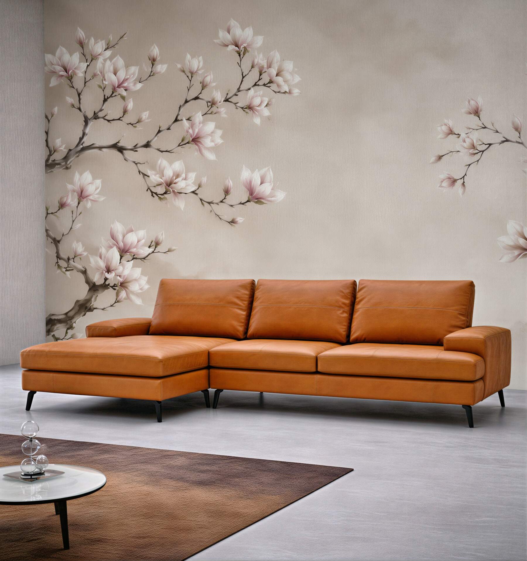 Fototapeta kwitnąca magnolia na beżowym tle w stylu orientalnym?v23