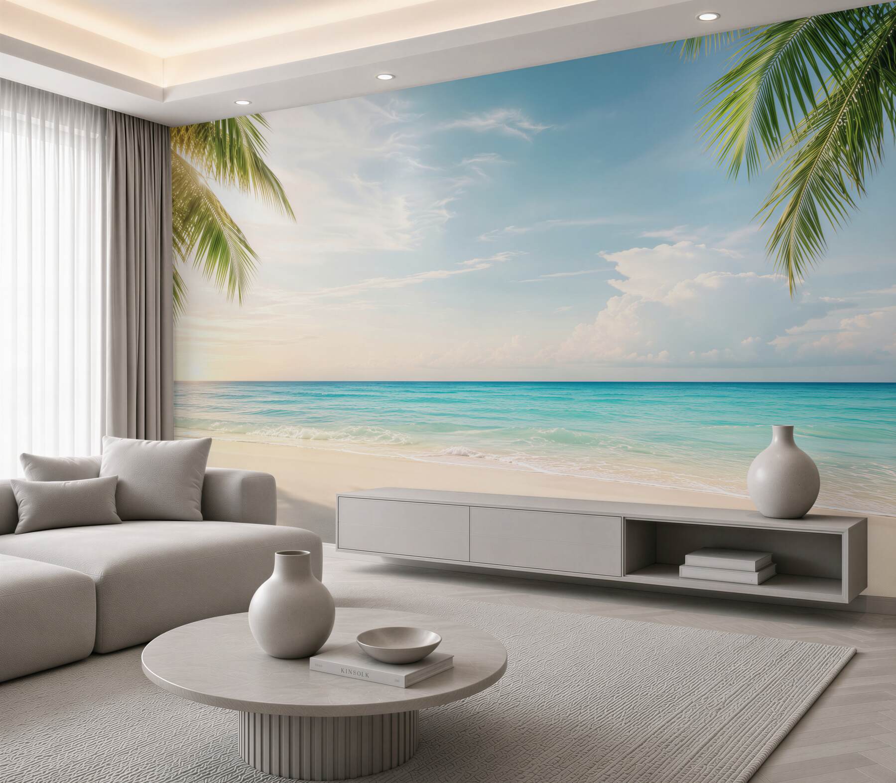 Fototapeta rajska plaża z palmami i turkusowym morzem?v23