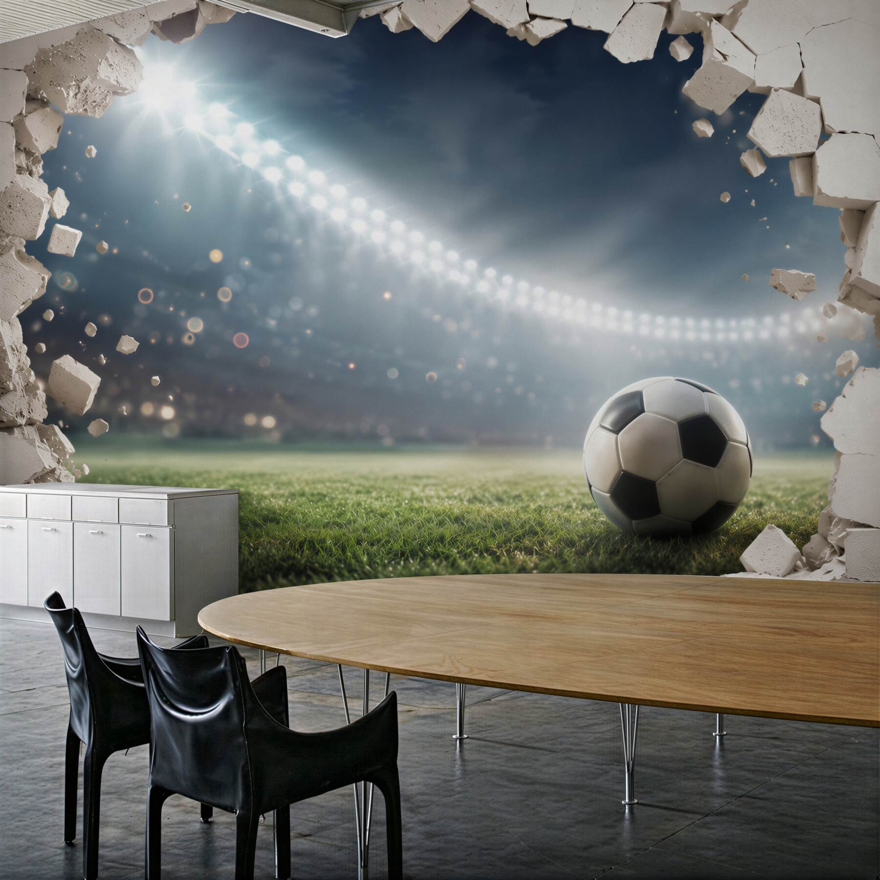 Fototapeta piłka nożna na stadionie z efektem pękającej ściany?v23