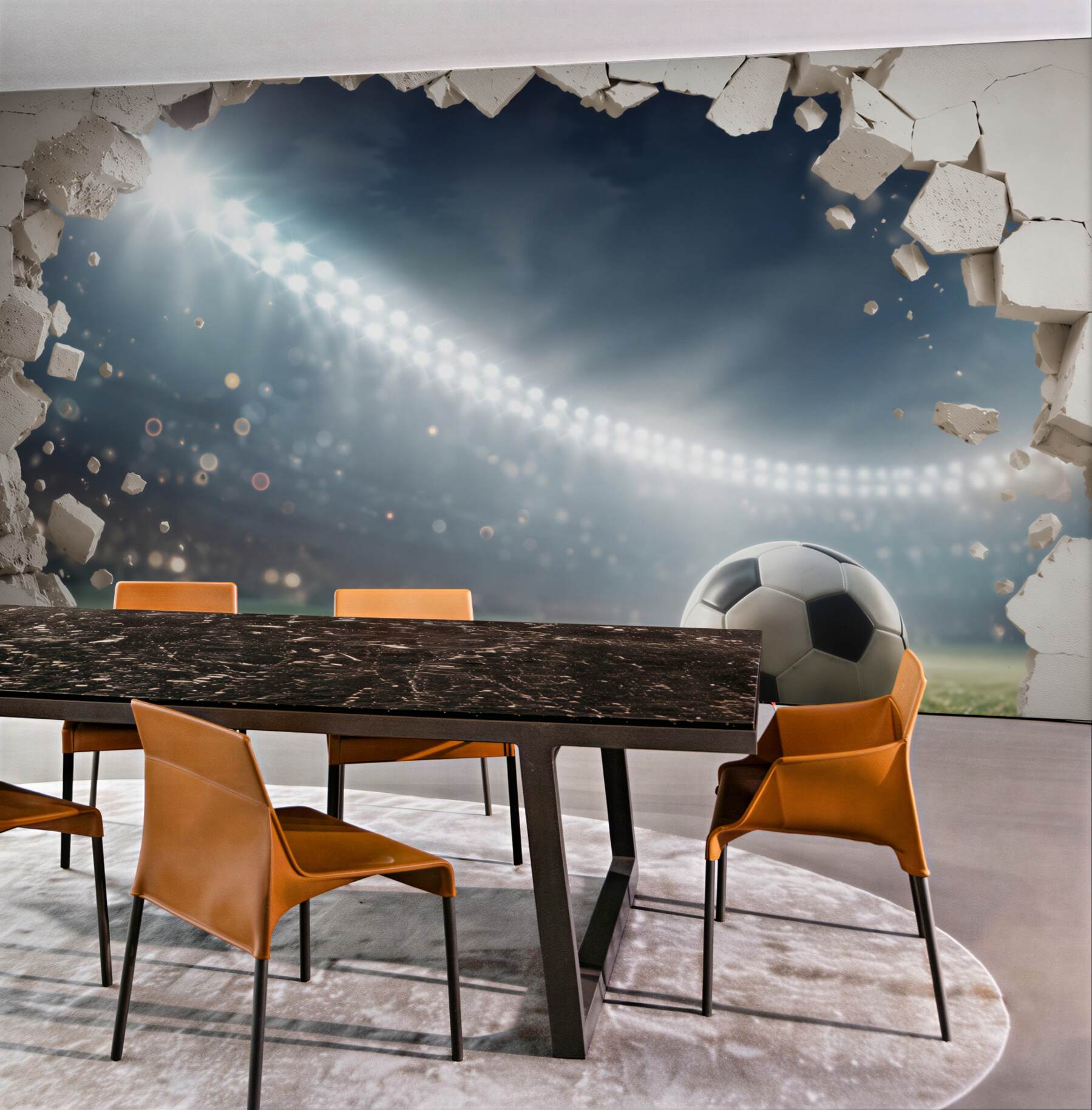 Fototapeta piłka nożna na stadionie z efektem pękającej ściany?v23