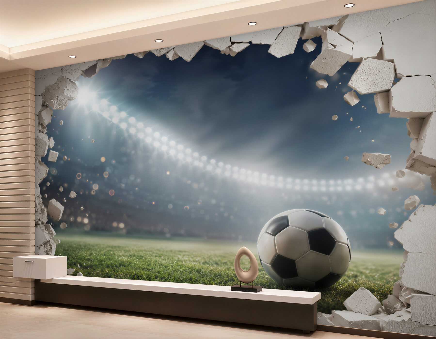 Fototapeta piłka nożna na stadionie z efektem pękającej ściany?v23