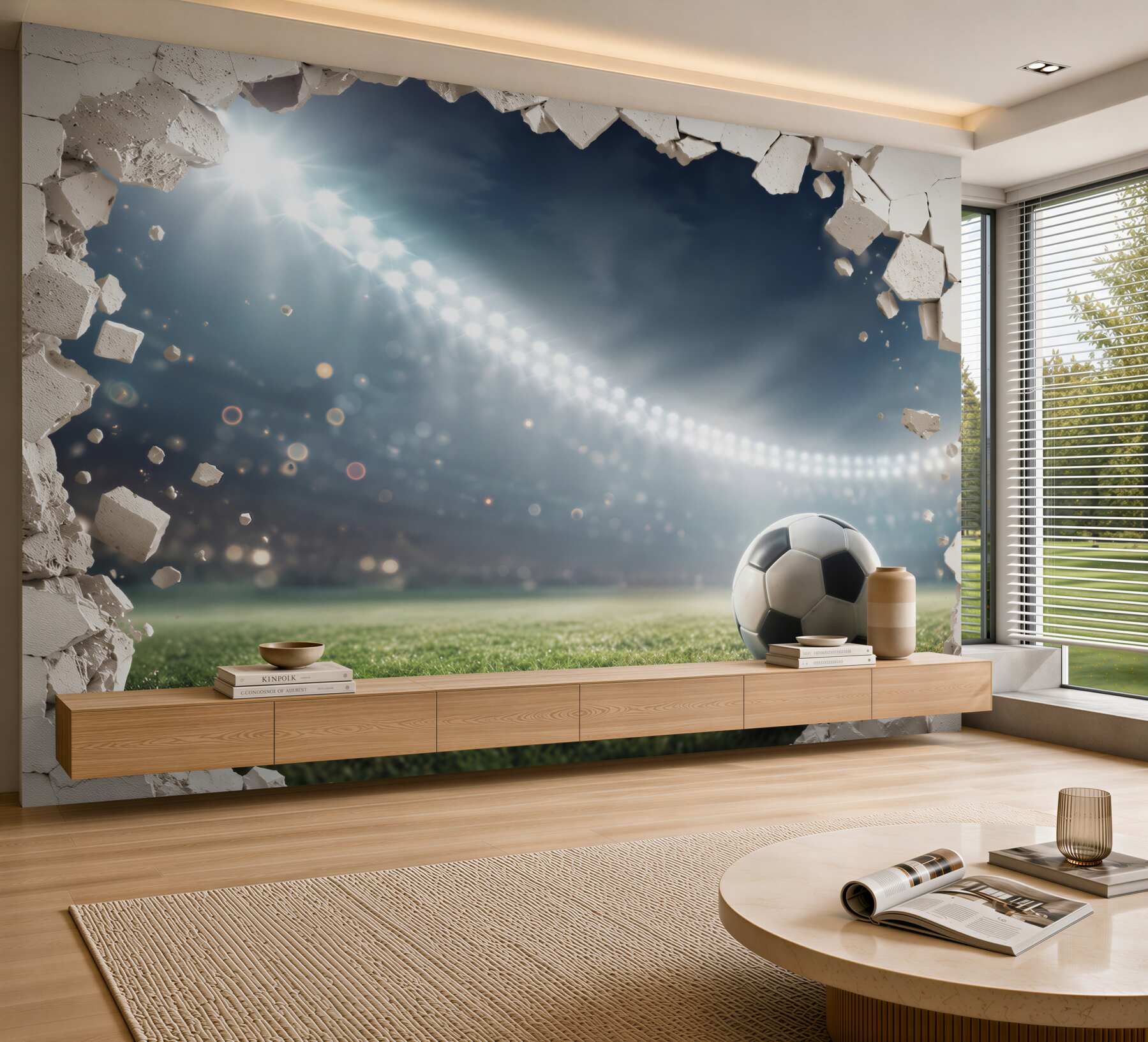 Fototapeta piłka nożna na stadionie z efektem pękającej ściany?v23