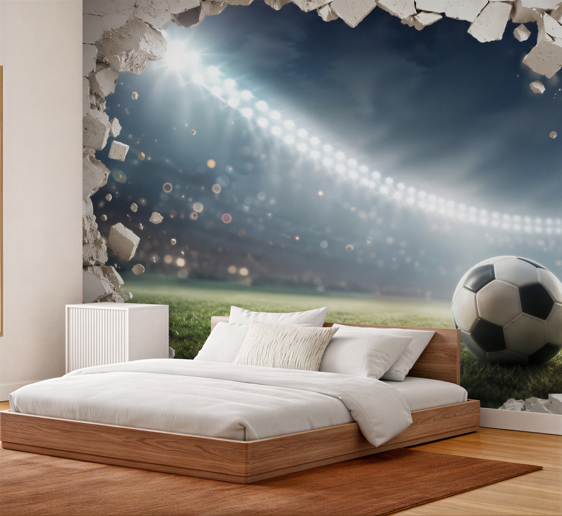 Fototapeta piłka nożna na stadionie z efektem pękającej ściany?v23