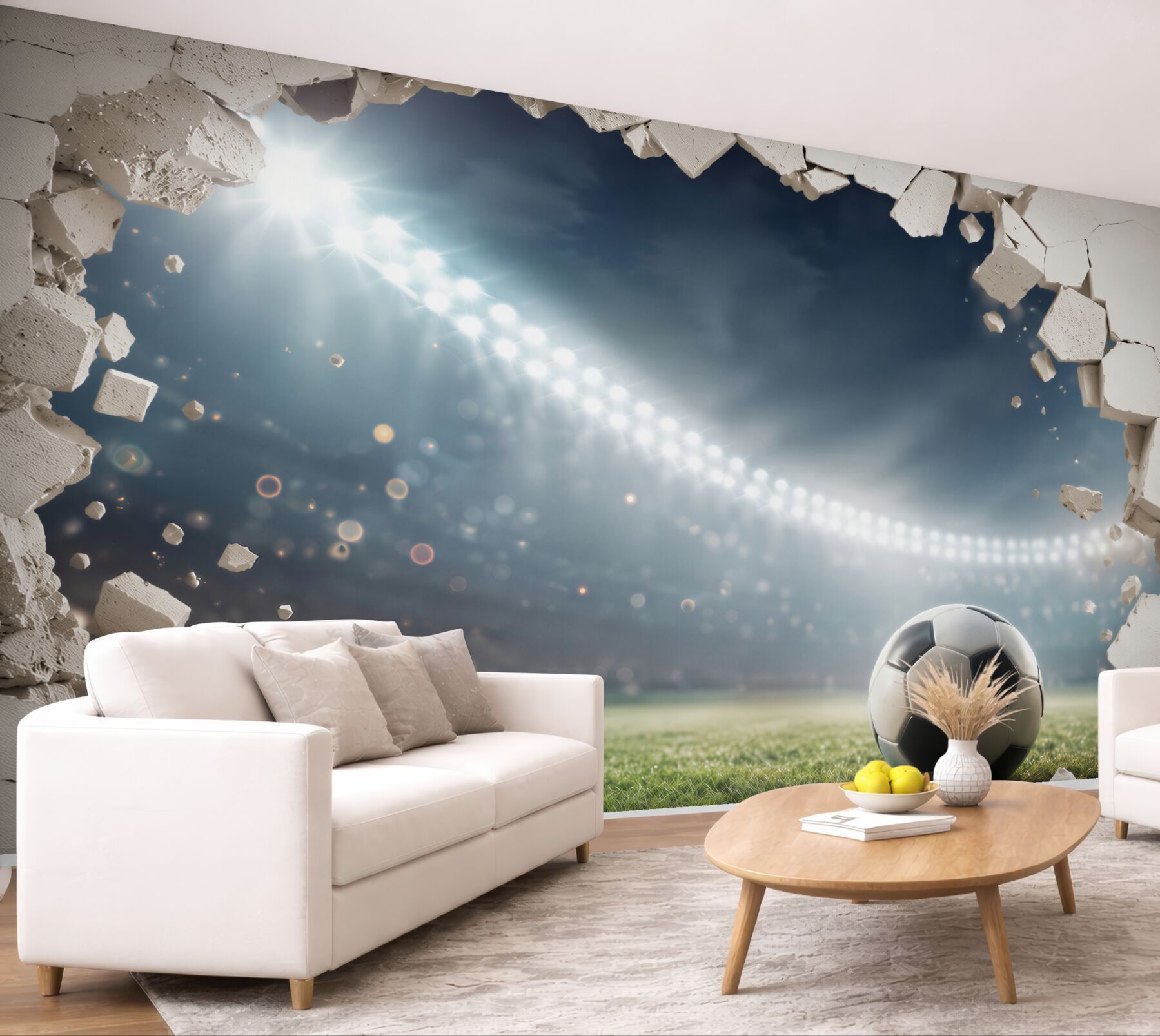 Fototapeta piłka nożna na stadionie z efektem pękającej ściany?v23