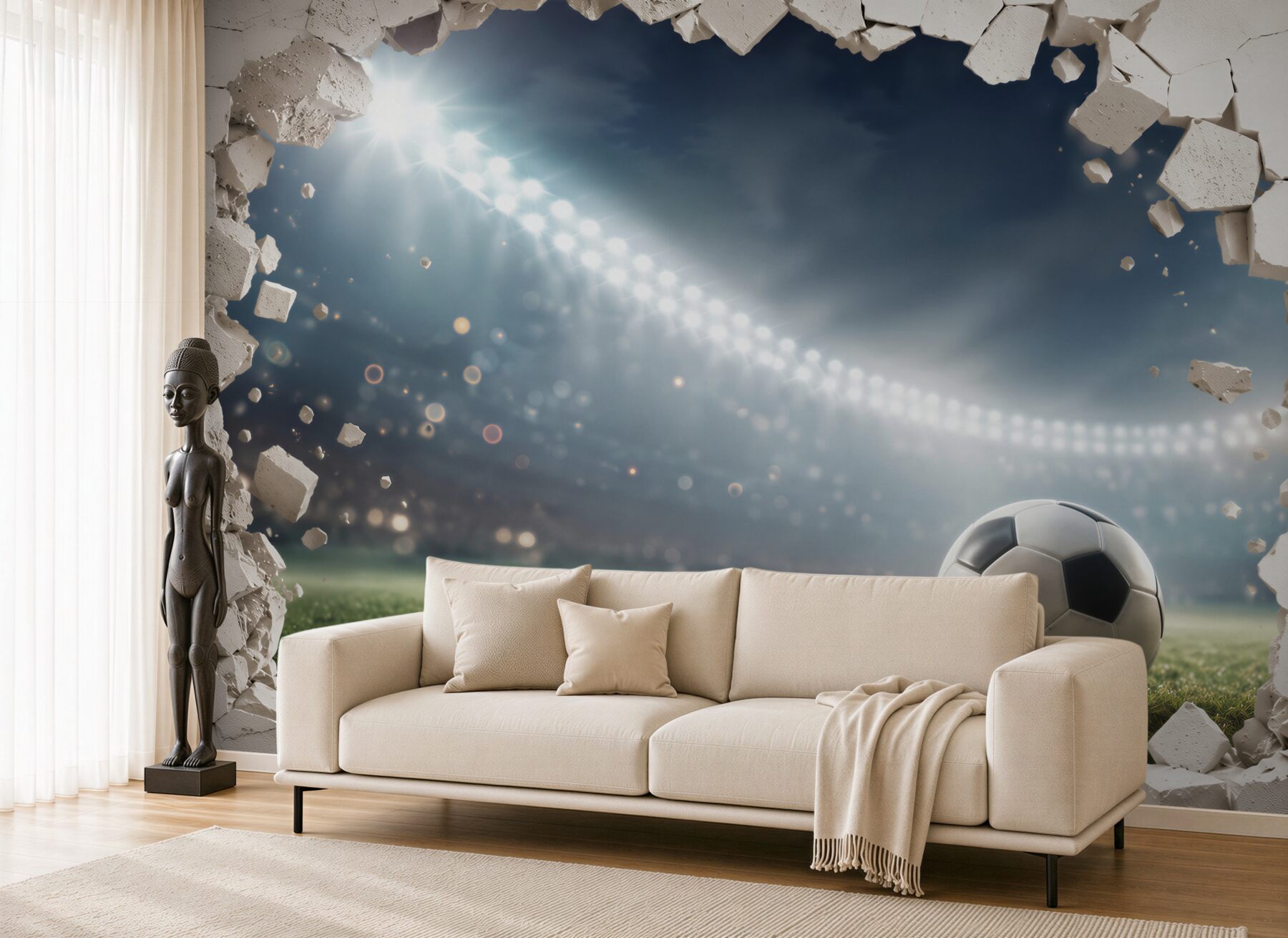 Fototapeta piłka nożna na stadionie z efektem pękającej ściany?v23