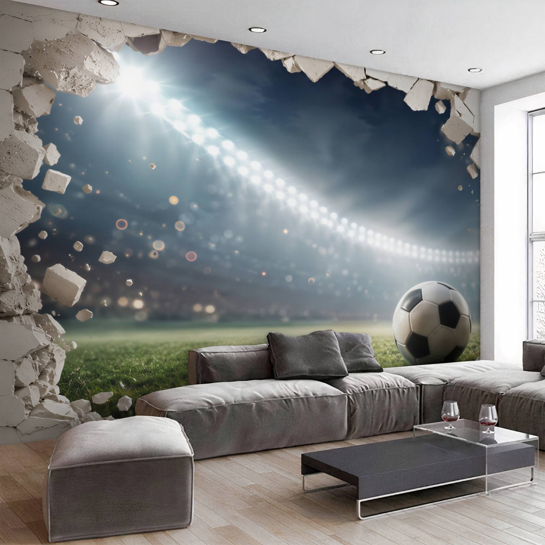 Fototapeta piłka nożna na stadionie z efektem pękającej ściany?v23