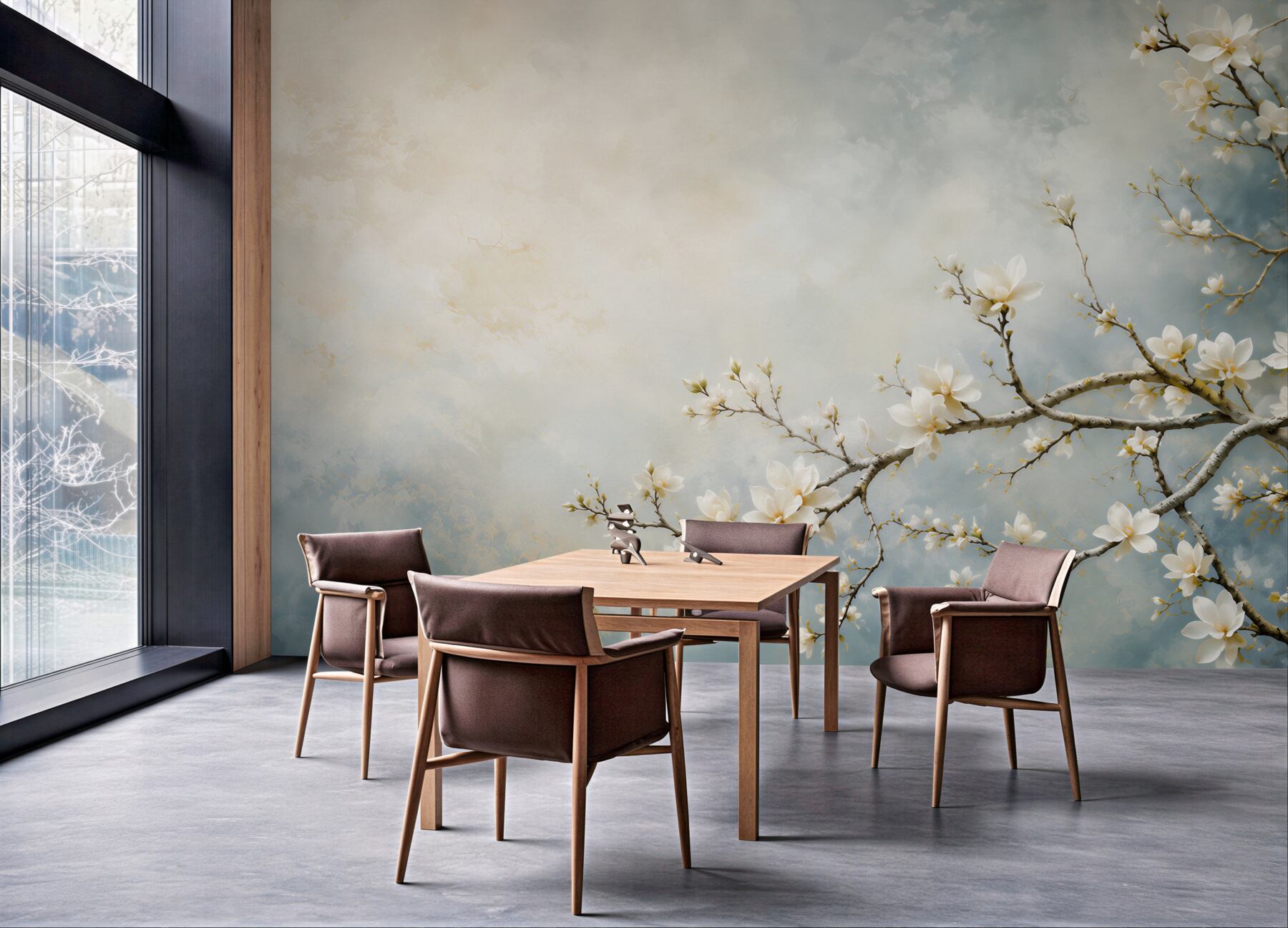 Fototapeta białe magnolie na gałęziach na błękitnym tle elegancka?v23