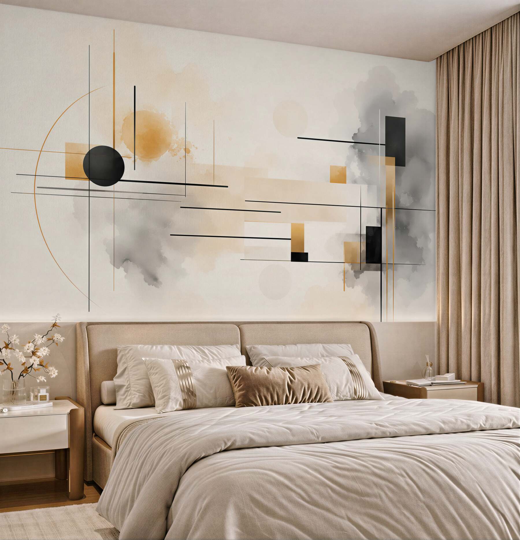 Fototapeta abstrakcja geometryczna beżowo szara z czarnymi liniami nowoczesna?v23
