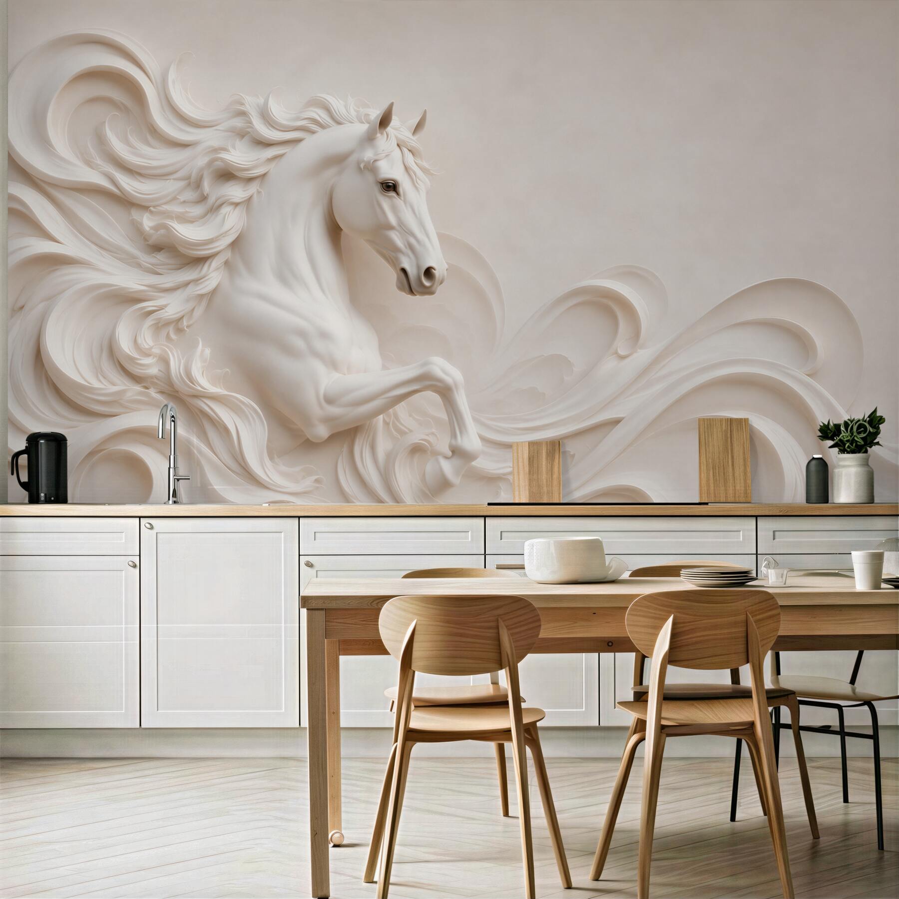 Fototapeta biały koń 3D w falach elegancka dekoracja ścienna?v23