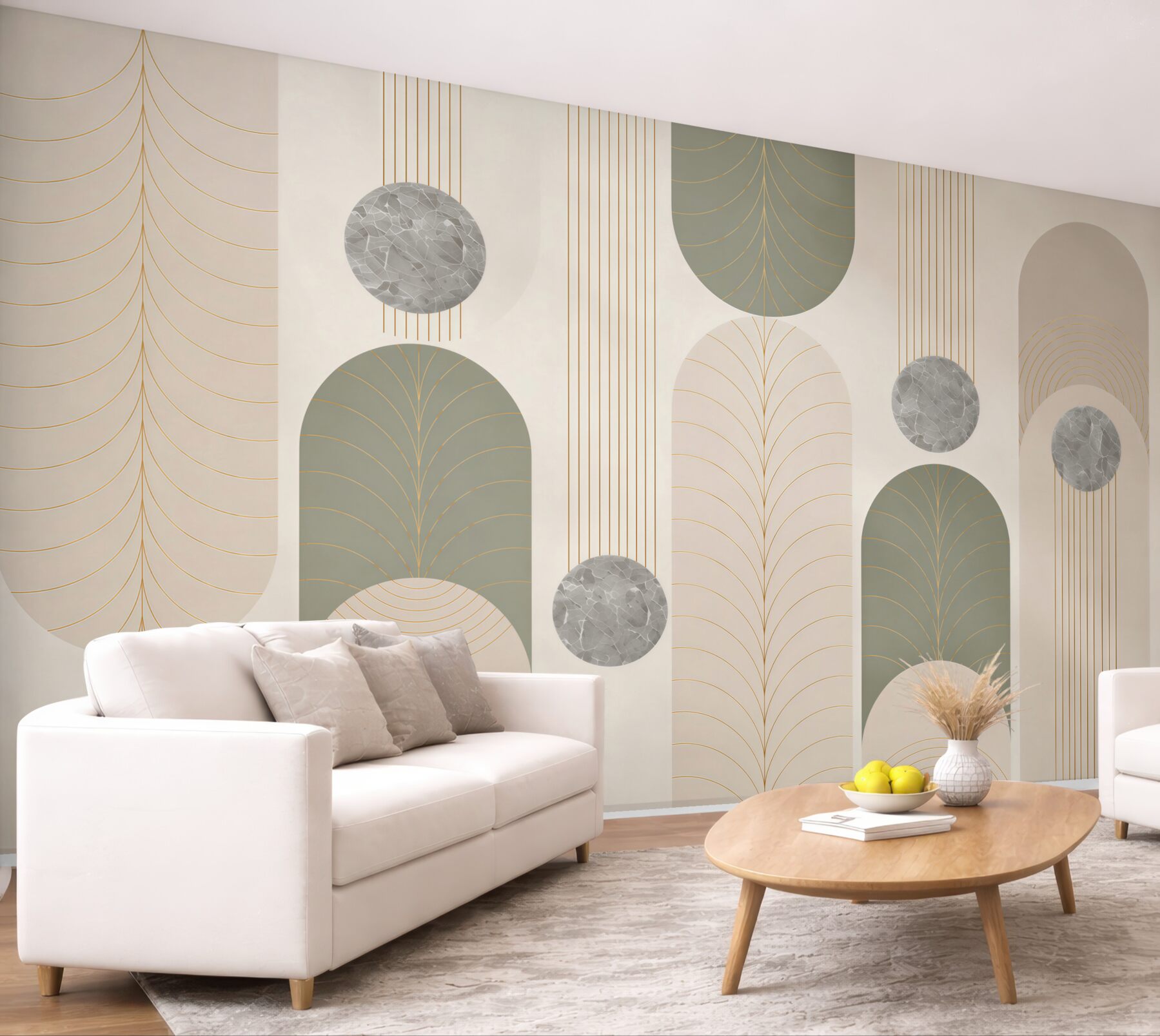 Fototapeta geometryczne łuki art deco beżowo szare ze złotem?v23