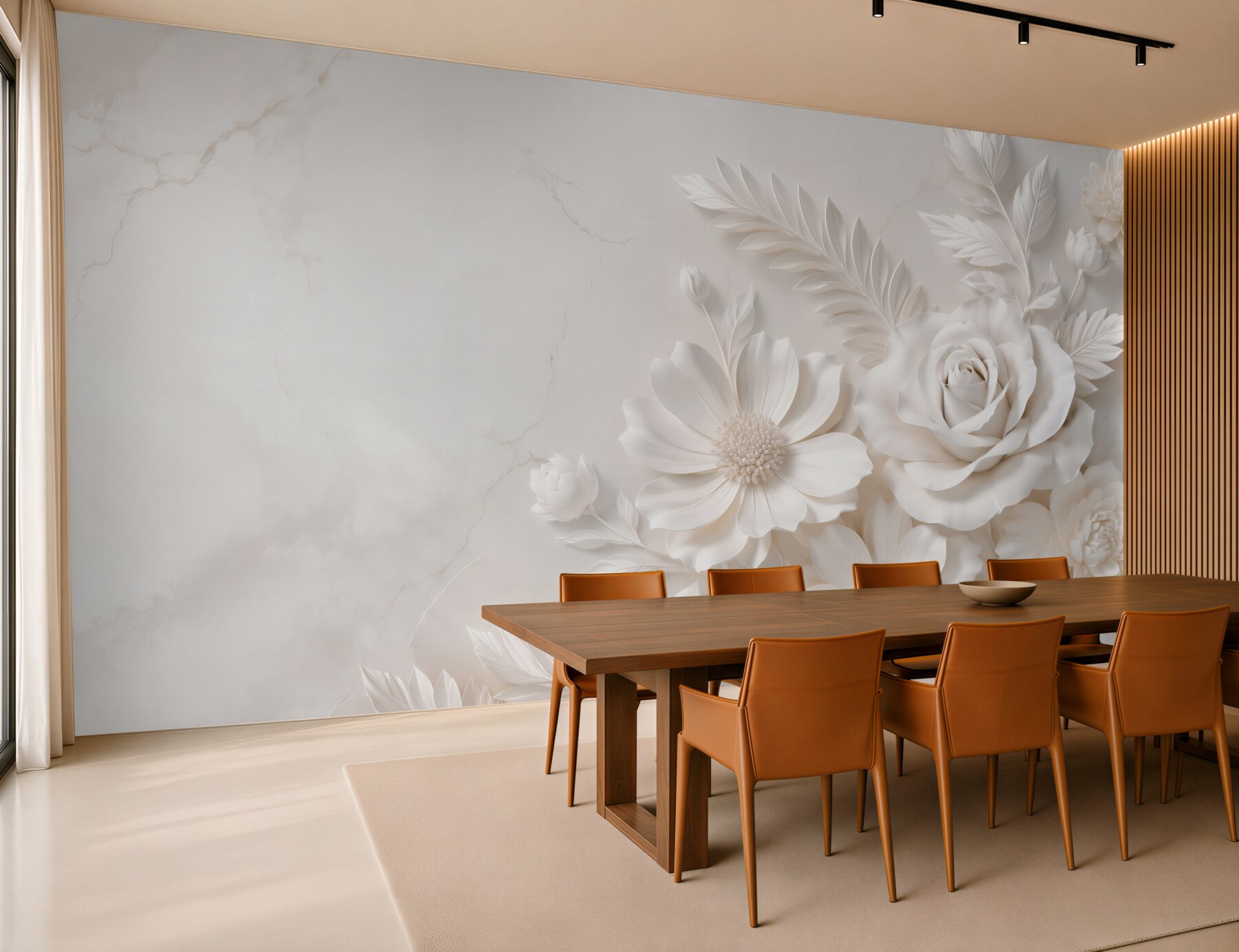 Fototapeta białe kwiaty 3D z różą elegancka beżowa?v23