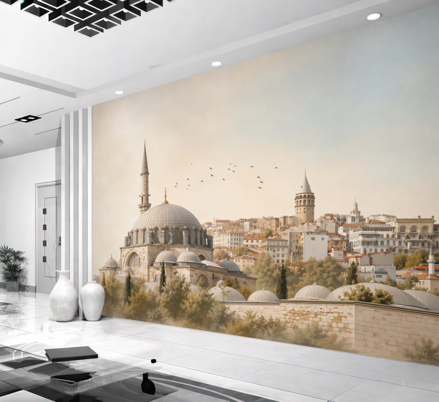 Fototapeta miasto z meczetem i wieżami w stylu orientalnym pastelowa?v23