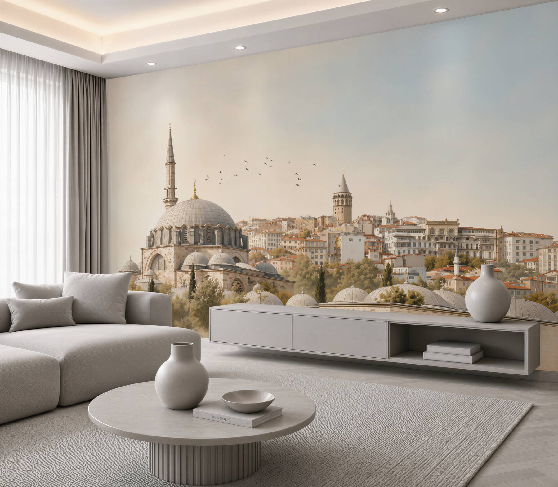 Fototapeta miasto z meczetem i wieżami w stylu orientalnym pastelowa?v23