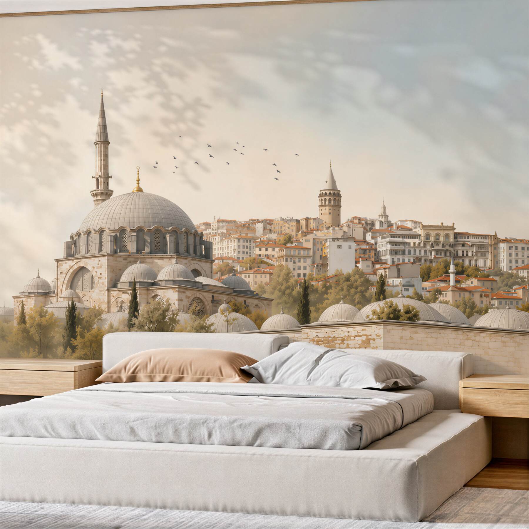 Fototapeta miasto z meczetem i wieżami w stylu orientalnym pastelowa?v23