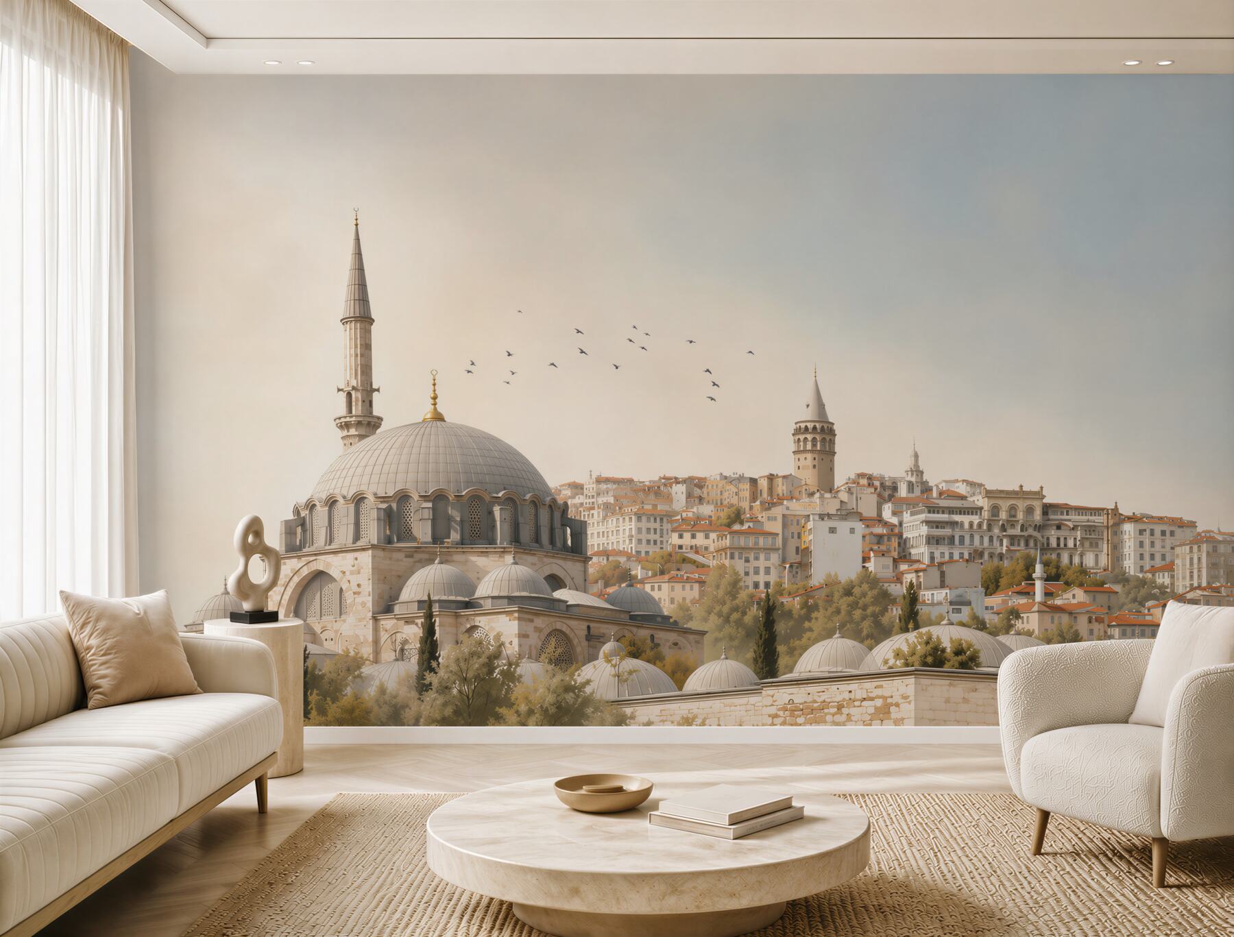 Fototapeta miasto z meczetem i wieżami w stylu orientalnym pastelowa
