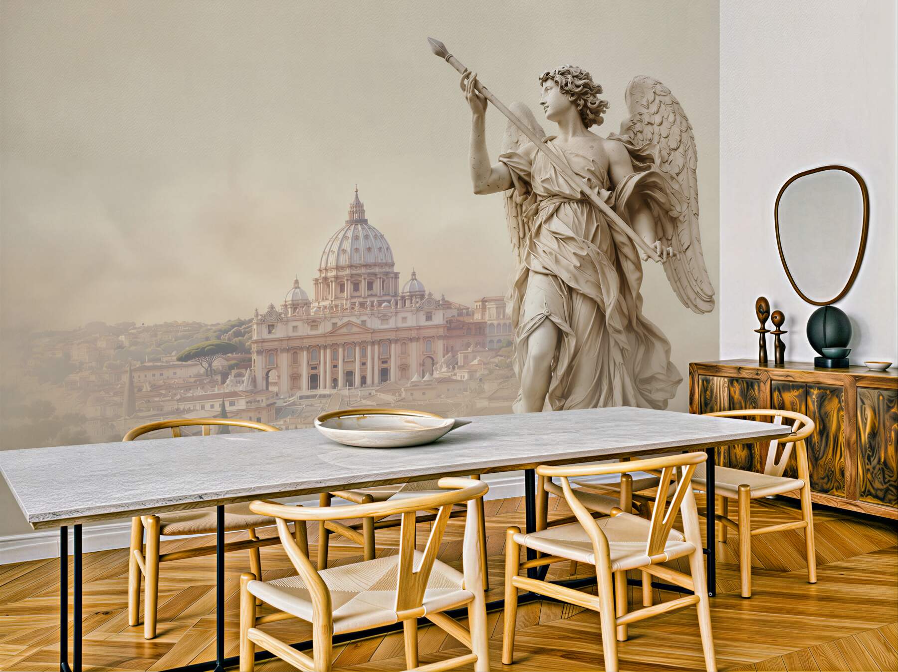 Fototapeta anioł ze statuą na tle Rzymu w jasnych beżowych tonach?v23