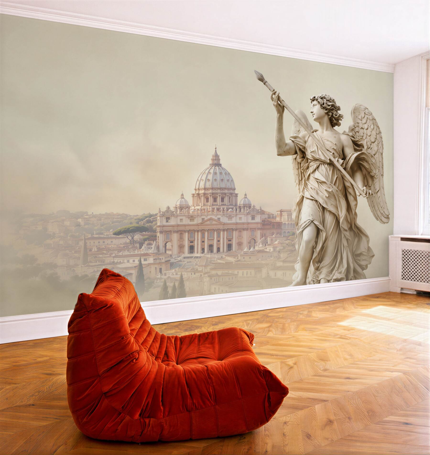 Fototapeta anioł ze statuą na tle Rzymu w jasnych beżowych tonach?v23