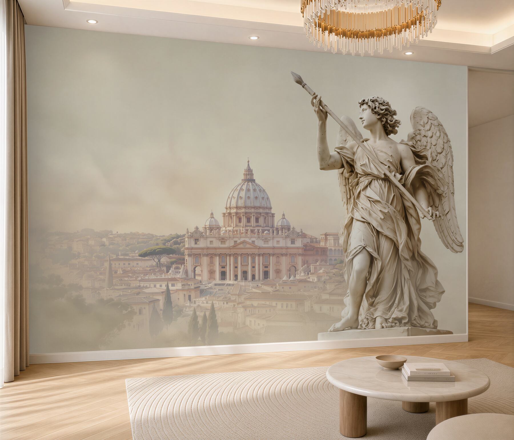 Fototapeta anioł ze statuą na tle Rzymu w jasnych beżowych tonach?v23