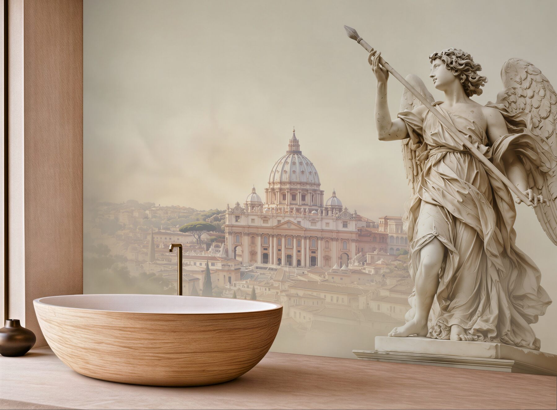 Fototapeta anioł ze statuą na tle Rzymu w jasnych beżowych tonach?v23