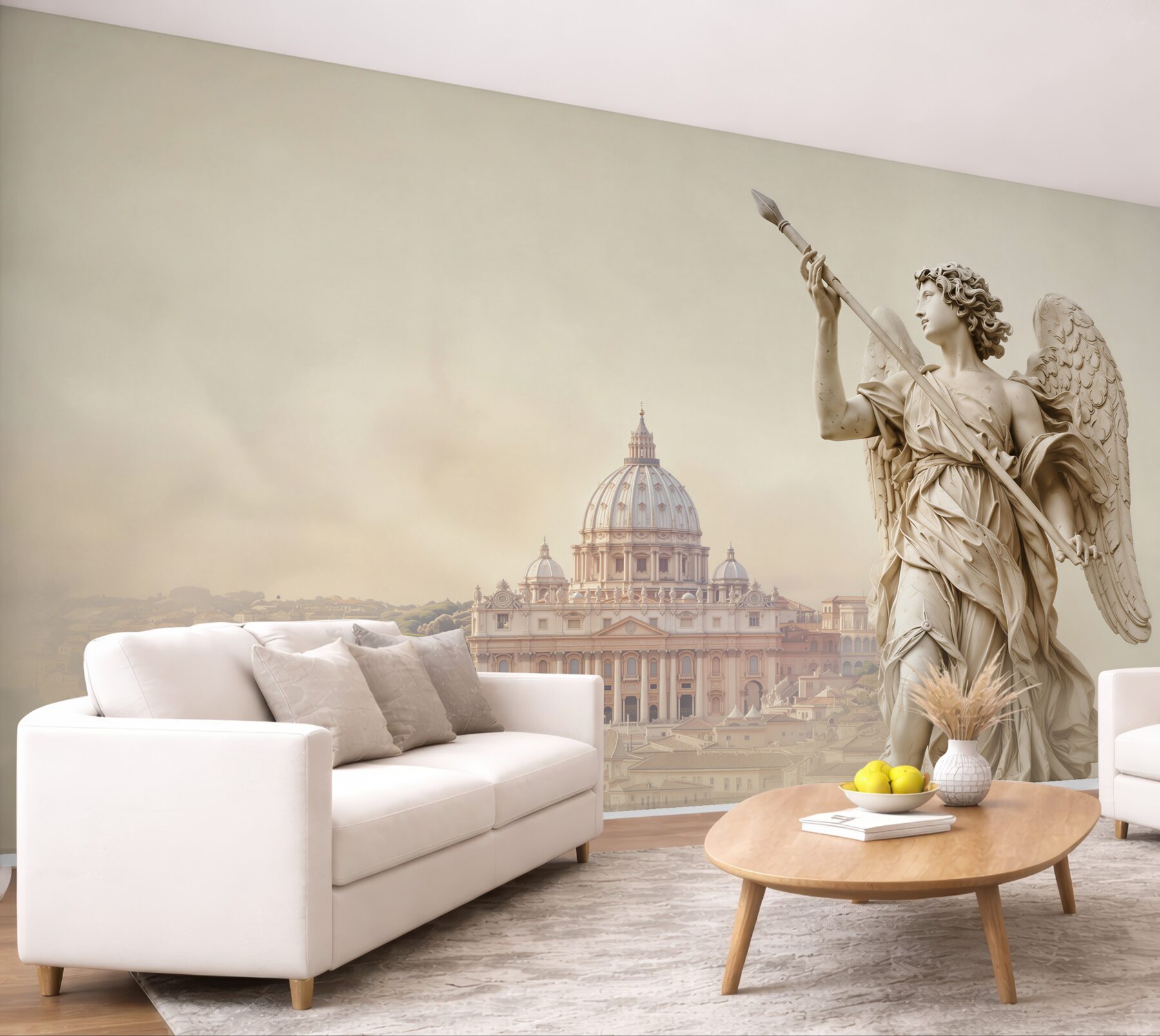 Fototapeta anioł ze statuą na tle Rzymu w jasnych beżowych tonach?v23