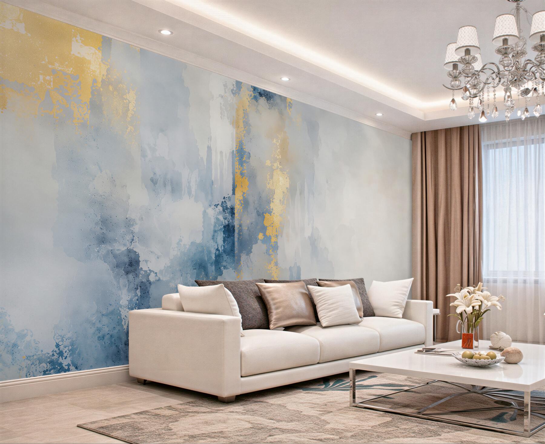 Fototapeta abstrakcja akwarelowa niebiesko złota do nowoczesnego wnętrza?v23