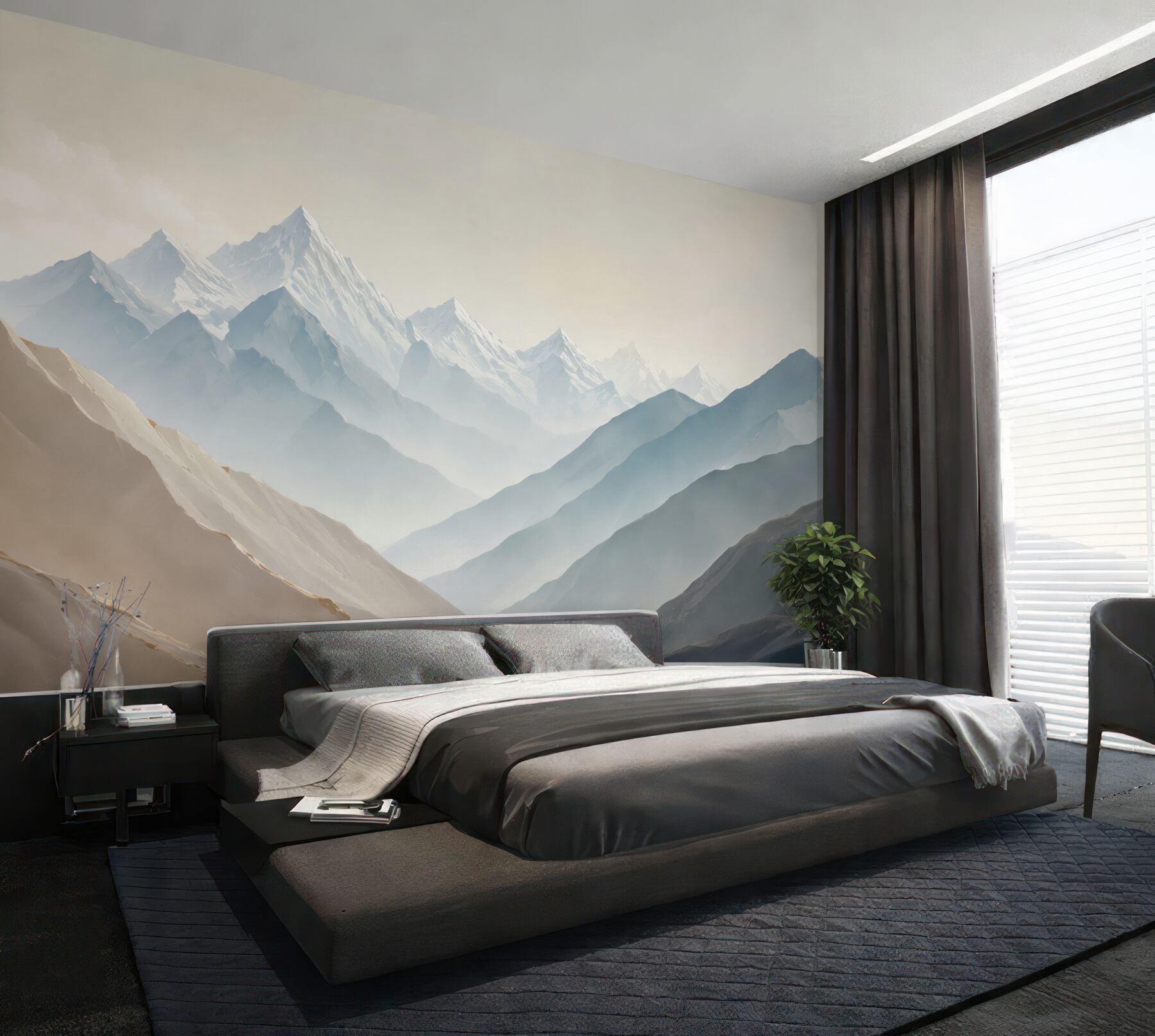 Fototapeta góry we mgle w beżowo błękitnych tonach?v23