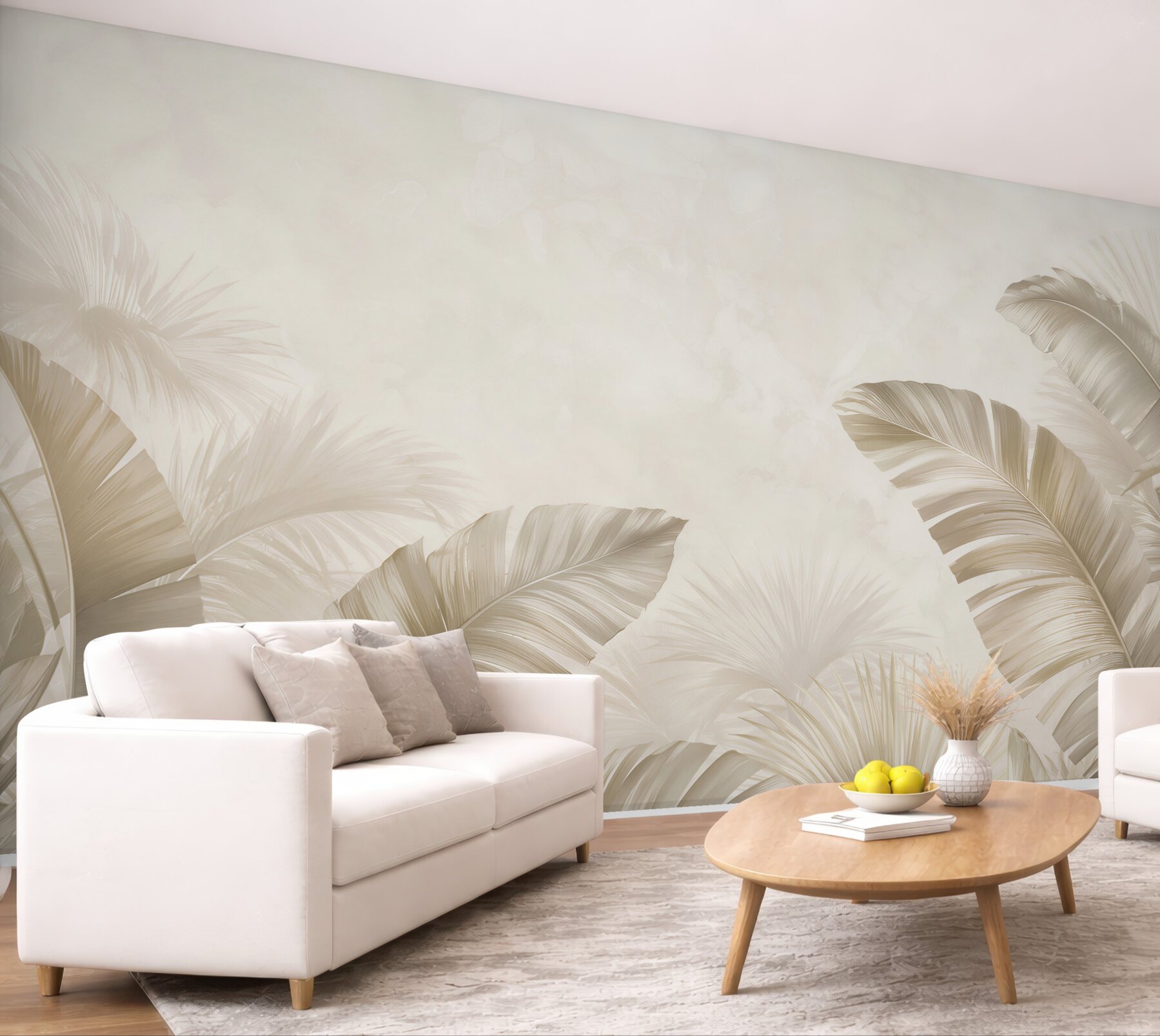 Fototapeta beżowe liście bananowca i palm na jasnym tle?v23
