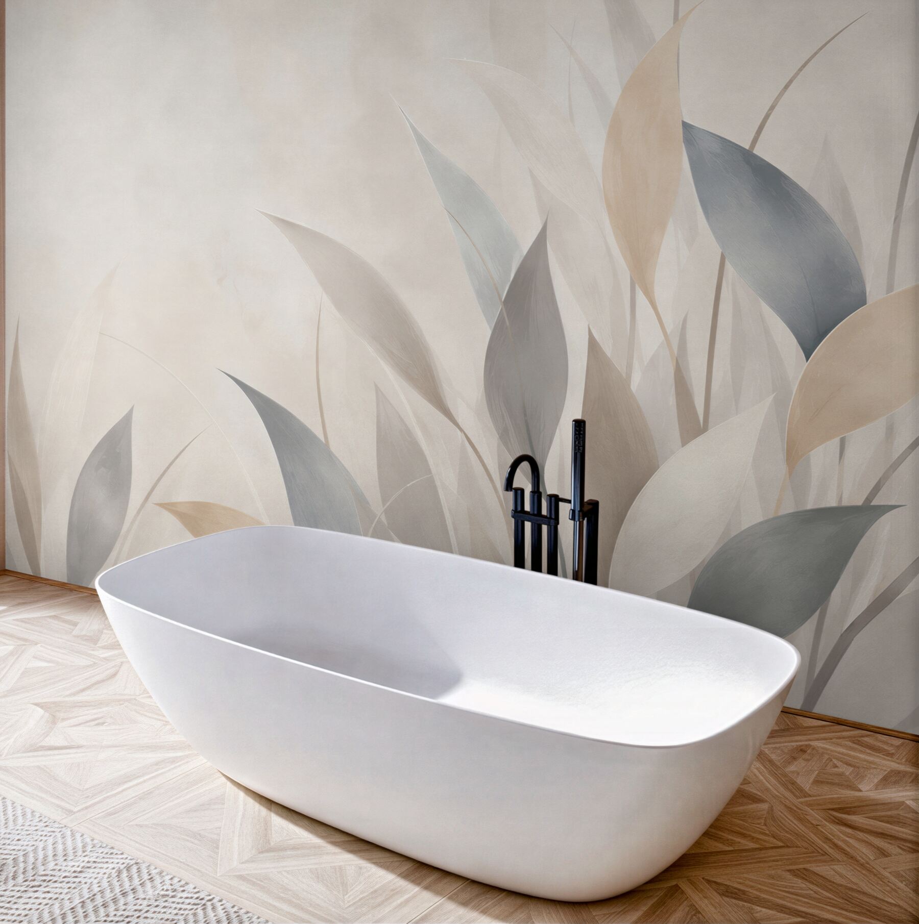 Fototapeta abstrakcyjne liście beżowo niebieskie nowoczesne?v23