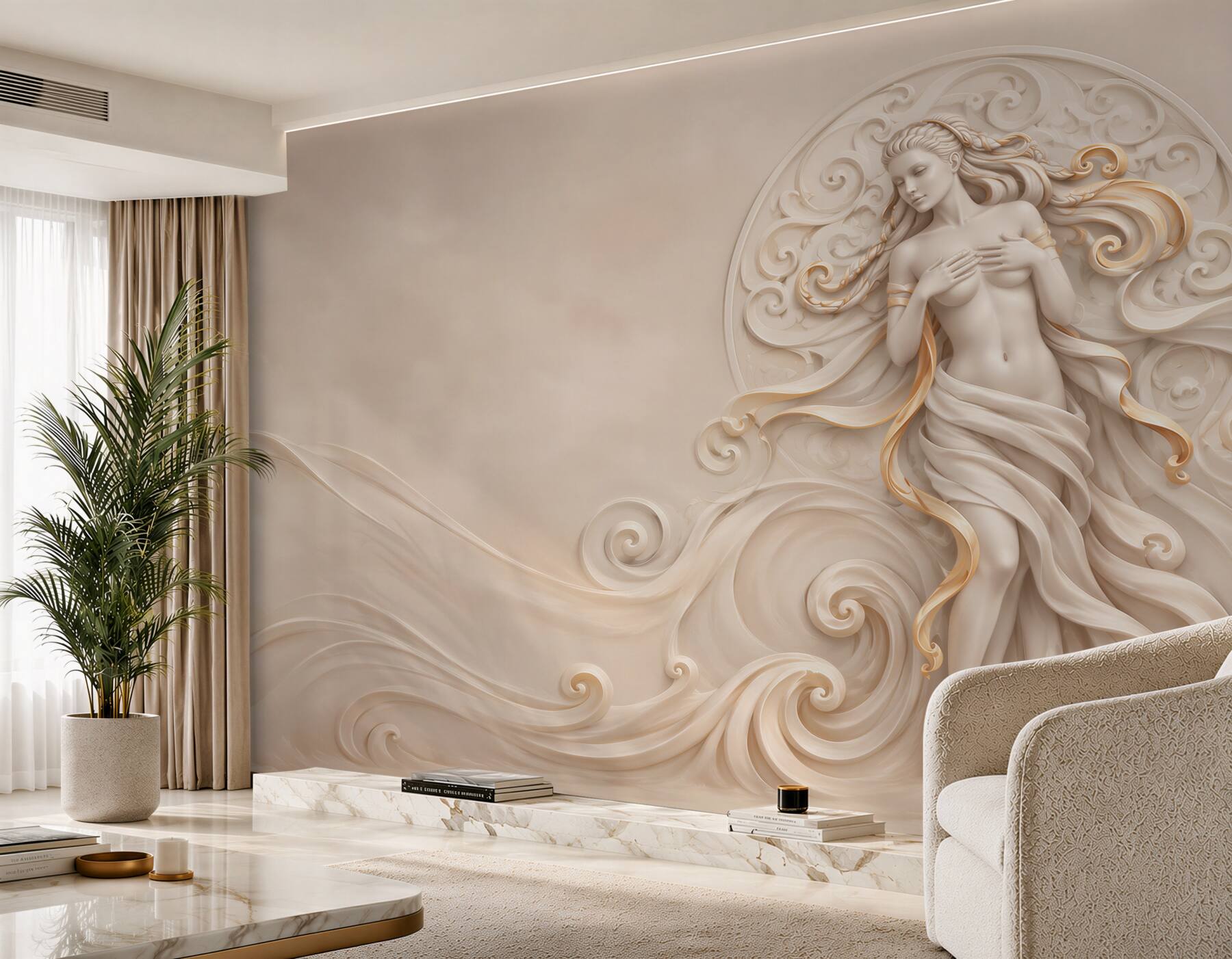 Fototapeta kobieta w złoto beżowych ornamentach glamour?v23