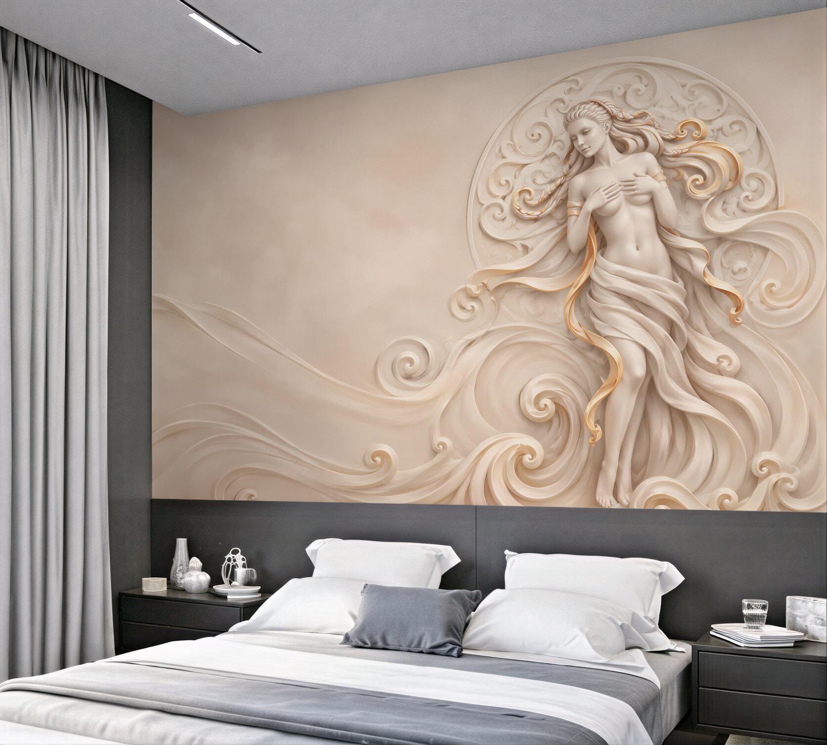 Fototapeta kobieta w złoto beżowych ornamentach glamour?v23