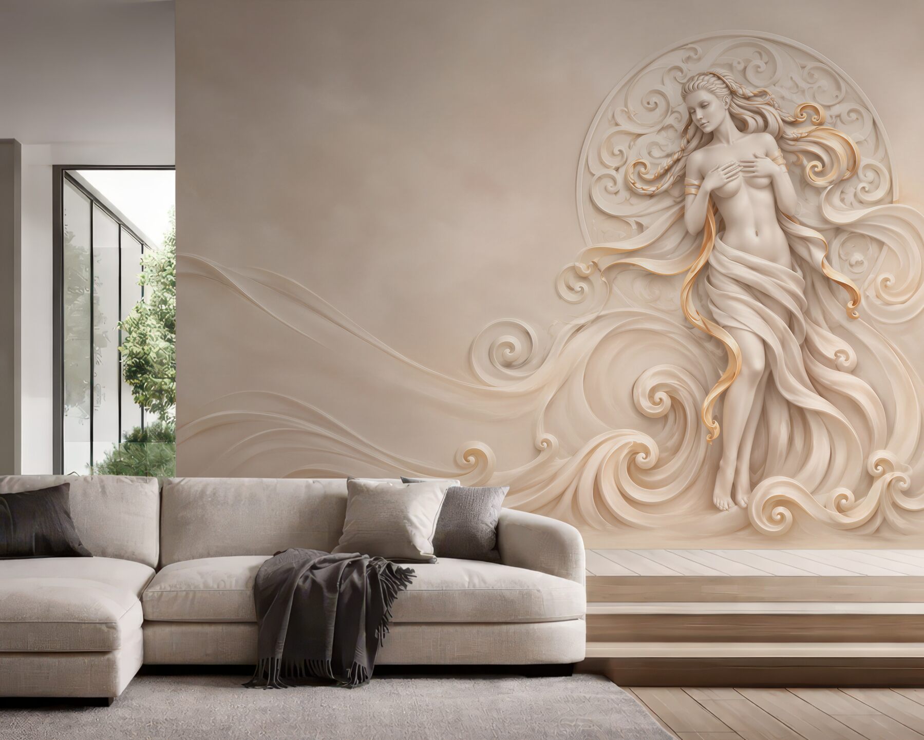 Fototapeta kobieta w złoto beżowych ornamentach glamour?v23