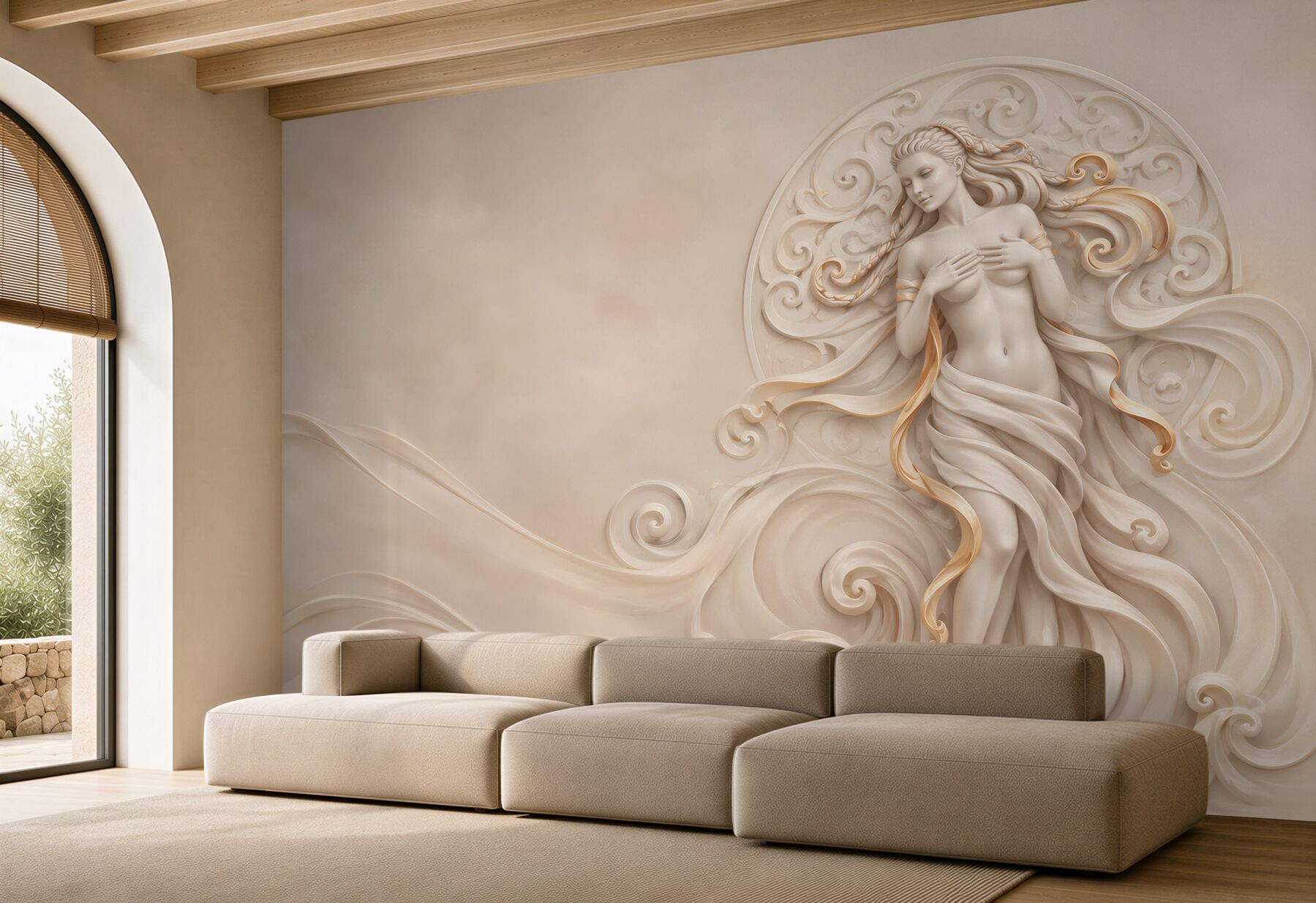 Fototapeta kobieta w złoto beżowych ornamentach glamour?v23