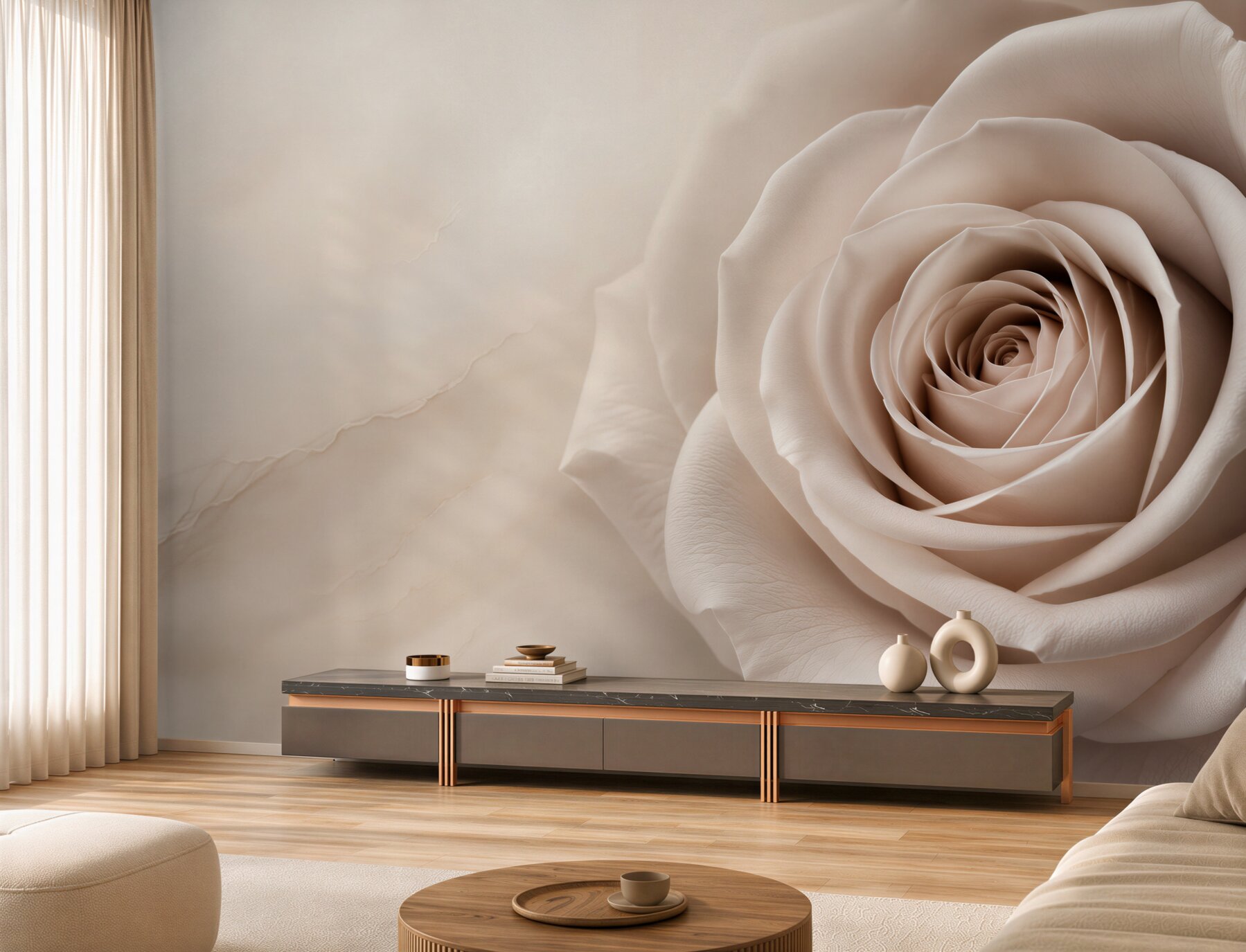 Fototapeta beżowa róża makro elegancka do sypialni?v23