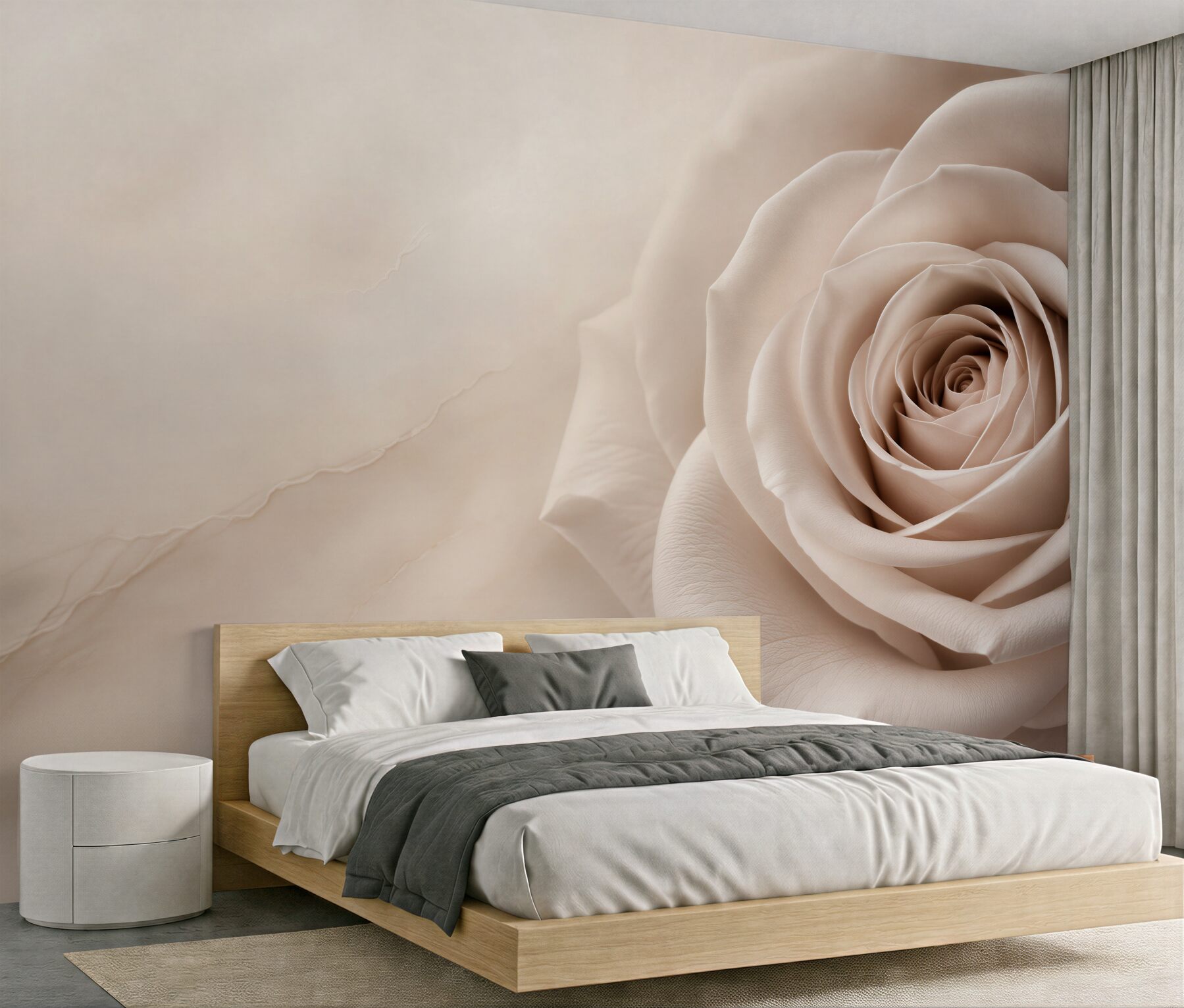 Fototapeta beżowa róża makro elegancka do sypialni
