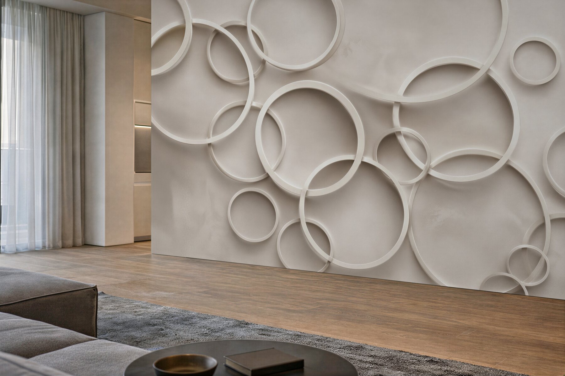 Fototapeta geometryczne koła 3D beżowa nowoczesna?v23