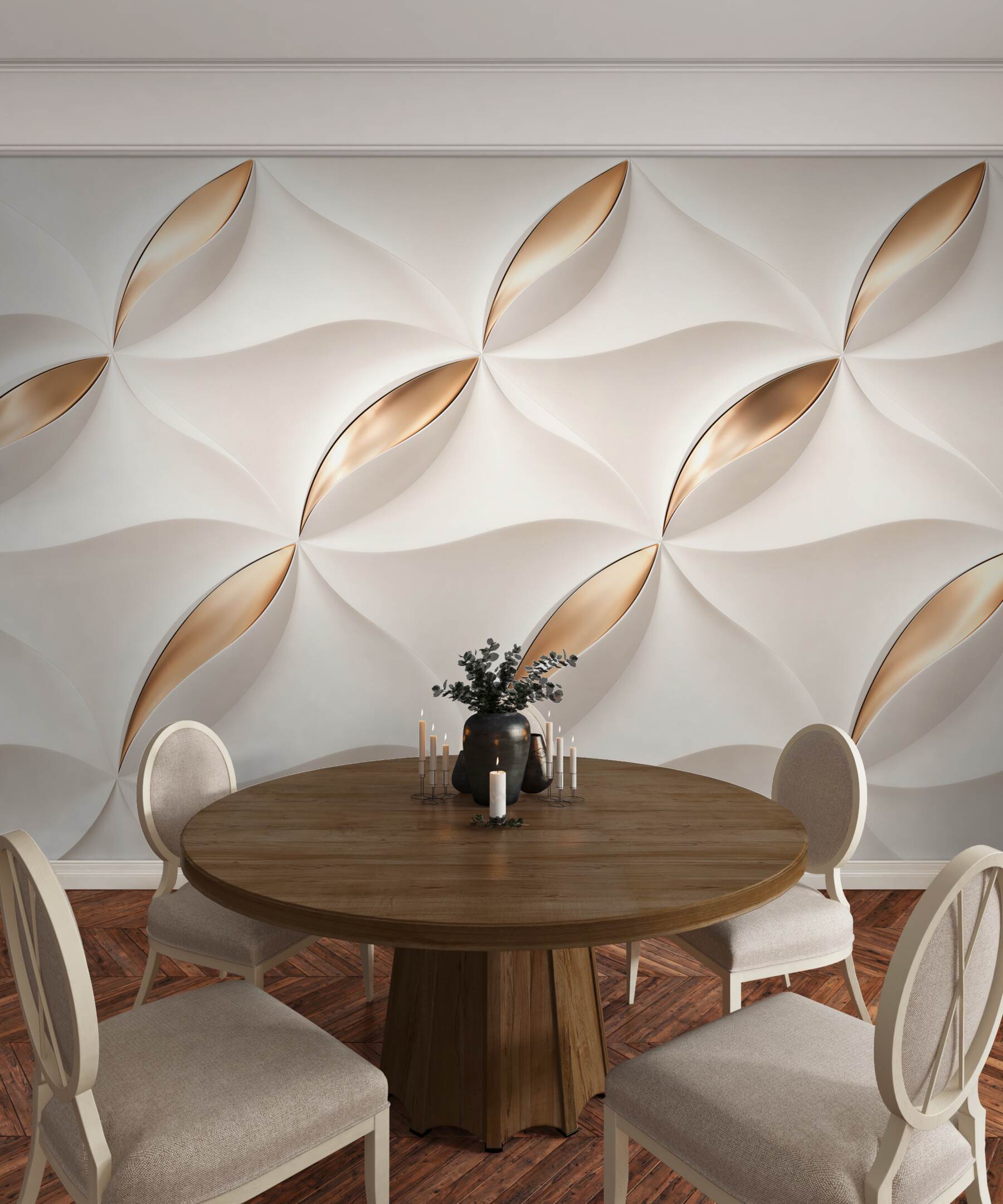Fototapeta geometryczny wzór 3D biało złoty elegancki?v23