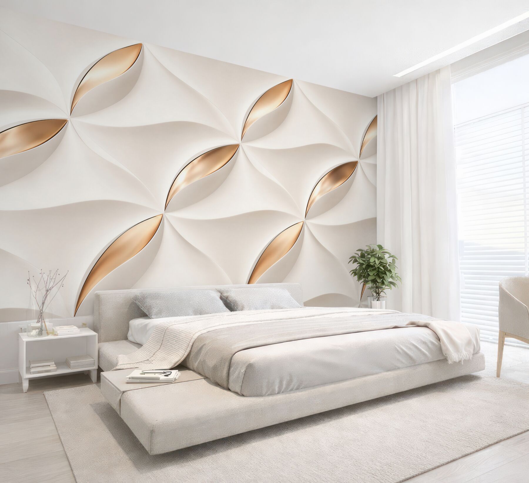 Fototapeta geometryczny wzór 3D biało złoty elegancki?v23