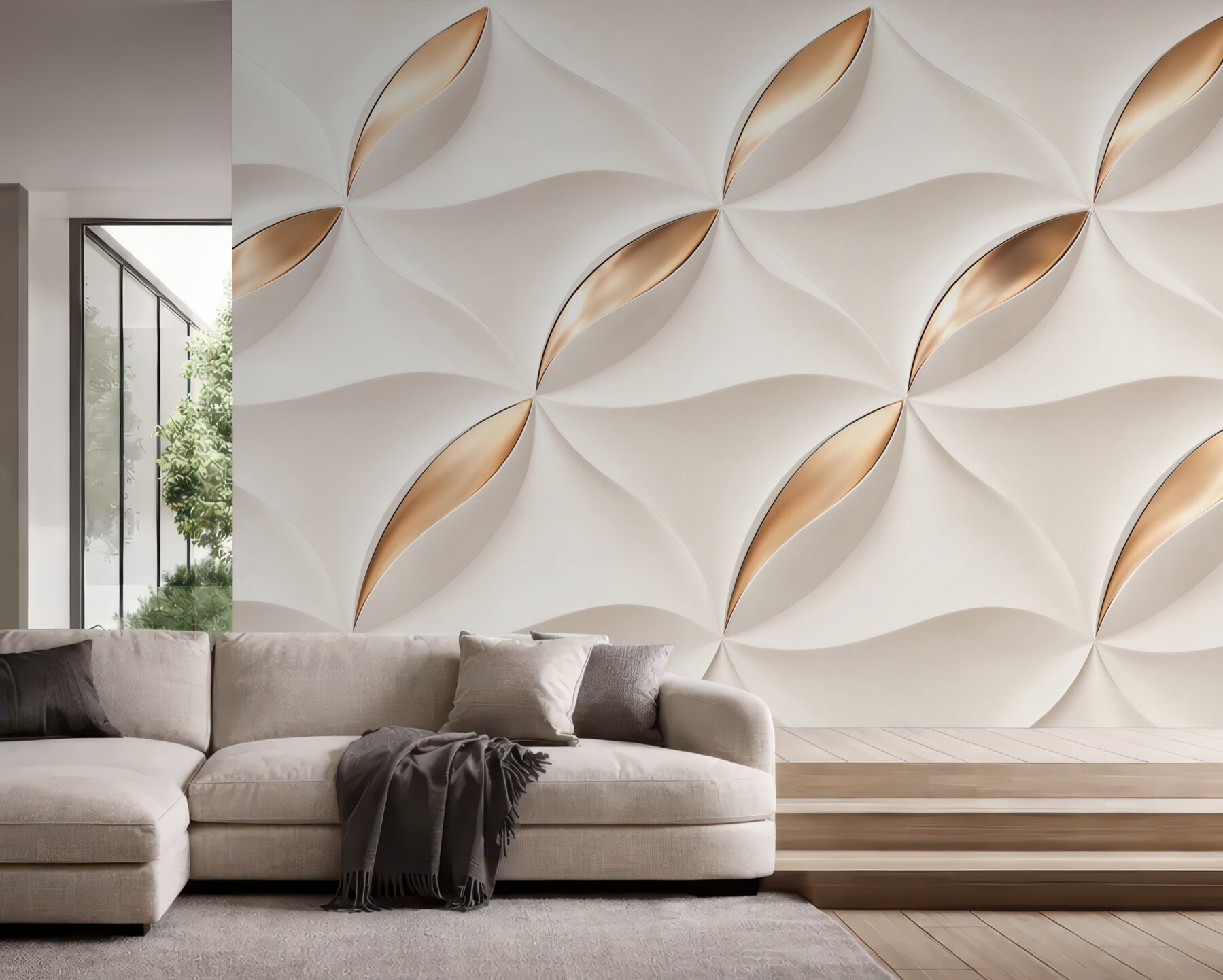 Fototapeta geometryczny wzór 3D biało złoty elegancki?v23