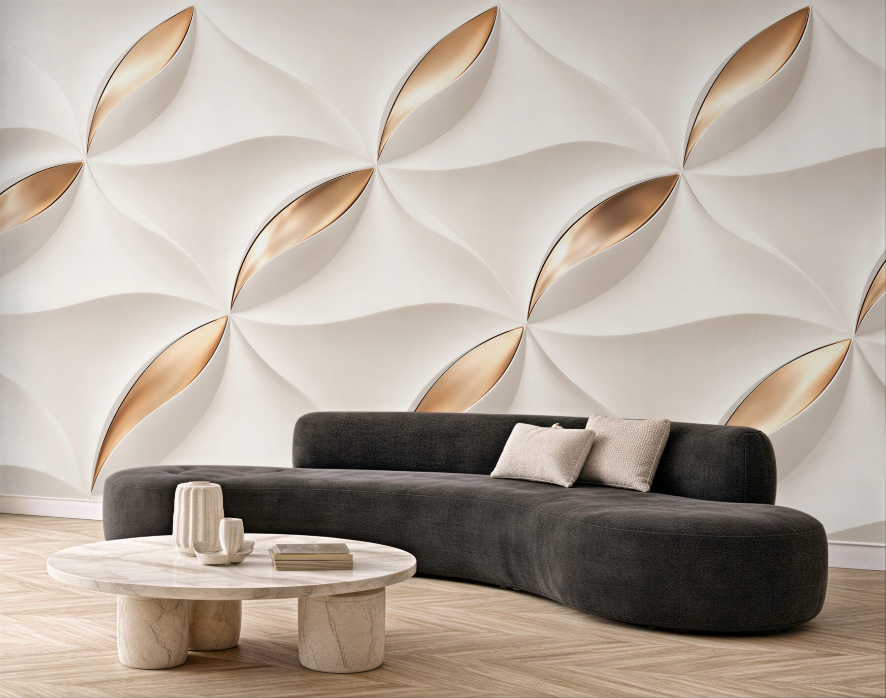 Fototapeta geometryczny wzór 3D biało złoty elegancki?v23
