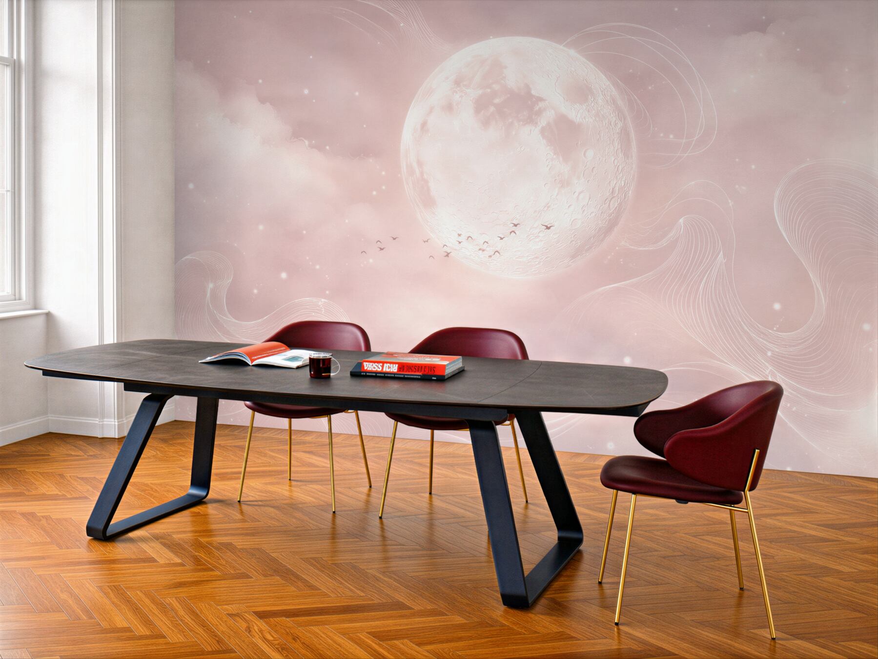 Fototapeta księżyc w różowych chmurach pastelowa fantazyjna?v23