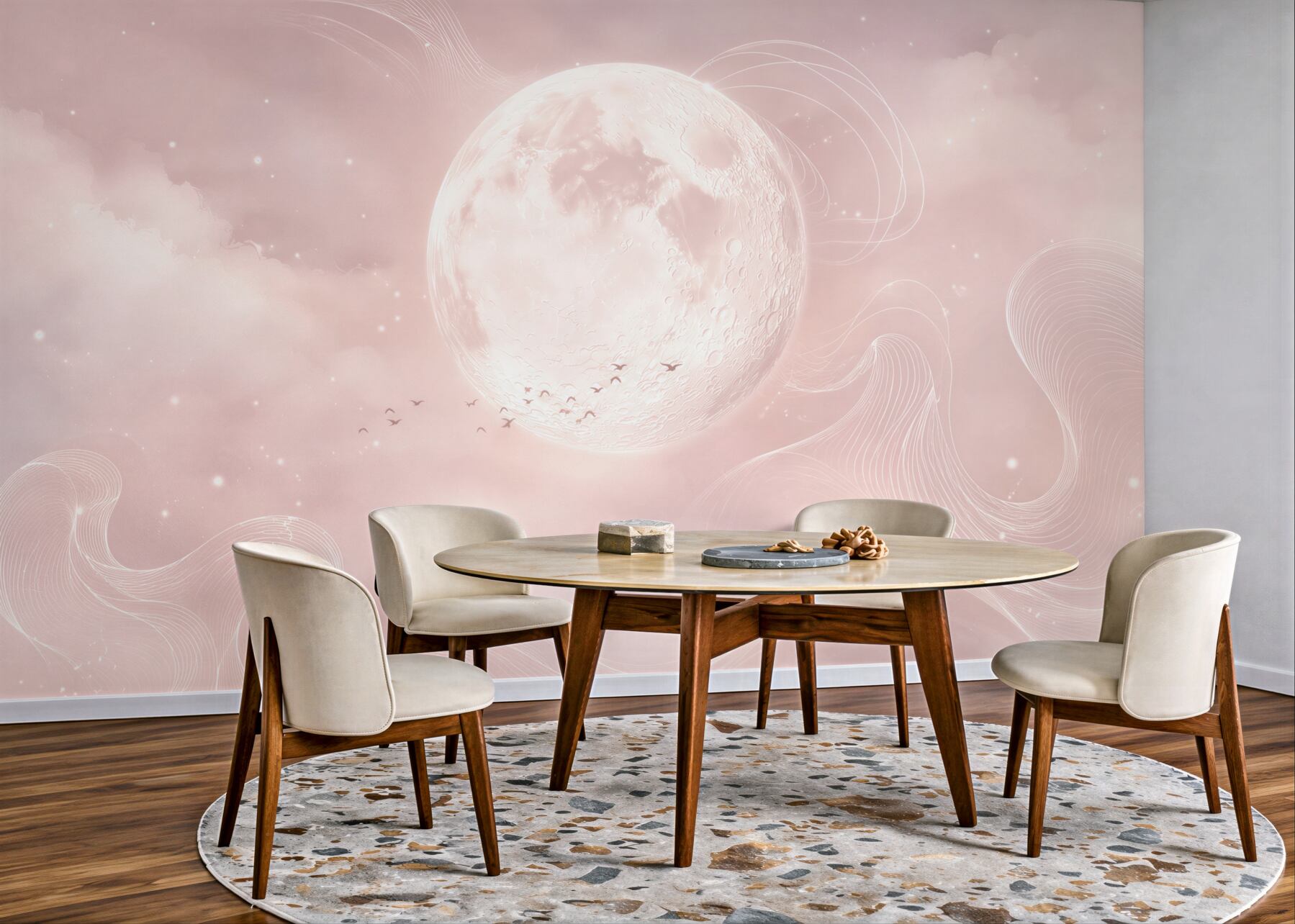 Fototapeta księżyc w różowych chmurach pastelowa fantazyjna?v23