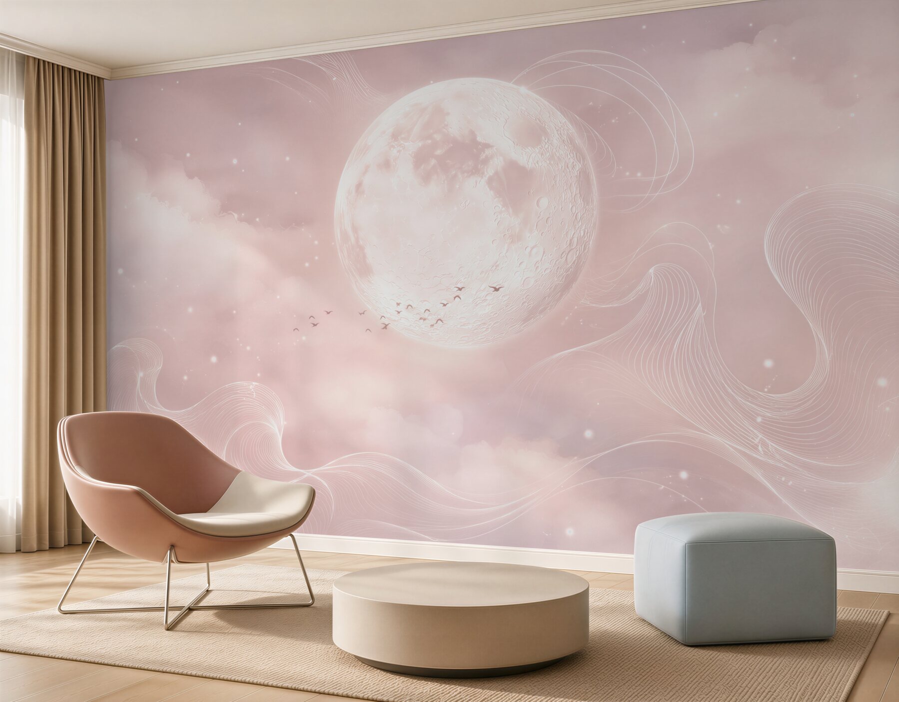 Fototapeta księżyc w różowych chmurach pastelowa fantazyjna?v23