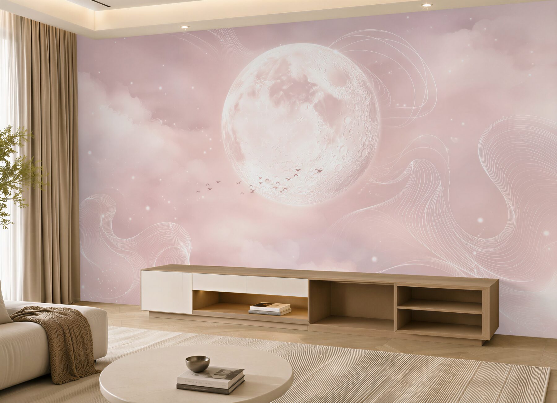 Fototapeta księżyc w różowych chmurach pastelowa fantazyjna?v23