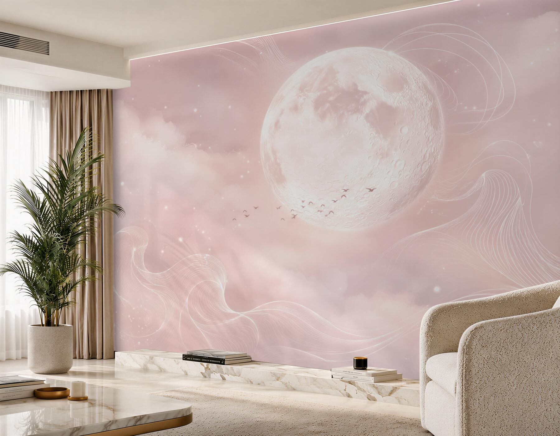 Fototapeta księżyc w różowych chmurach pastelowa fantazyjna?v23