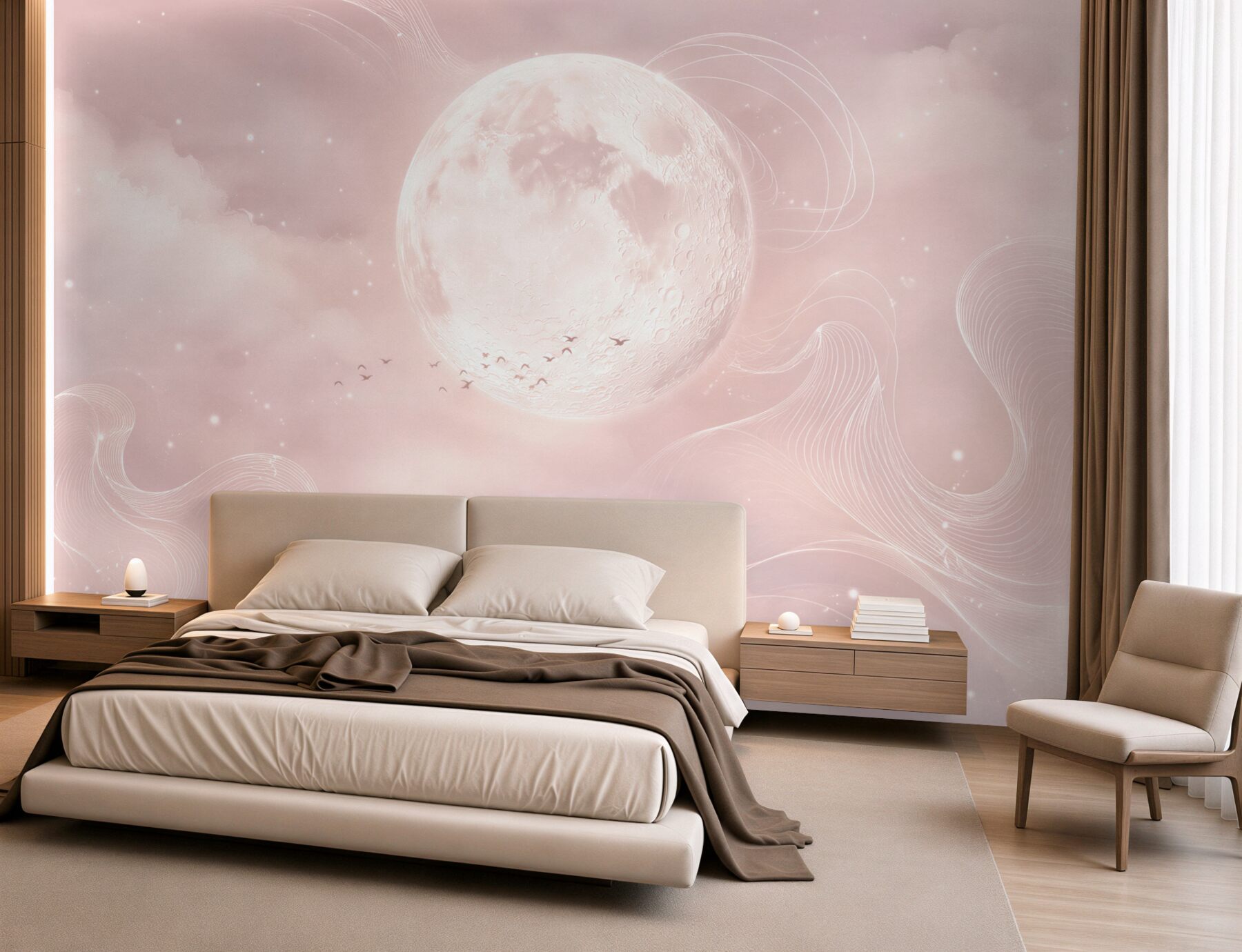Fototapeta księżyc w różowych chmurach pastelowa fantazyjna?v23