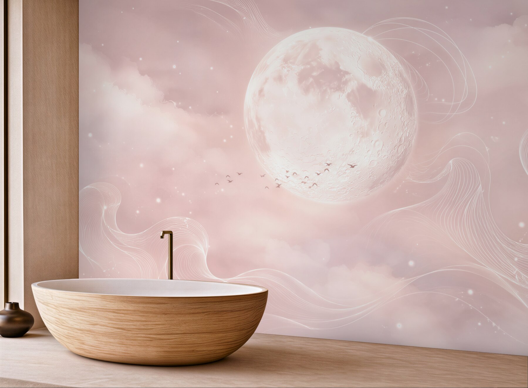 Fototapeta księżyc w różowych chmurach pastelowa fantazyjna?v23