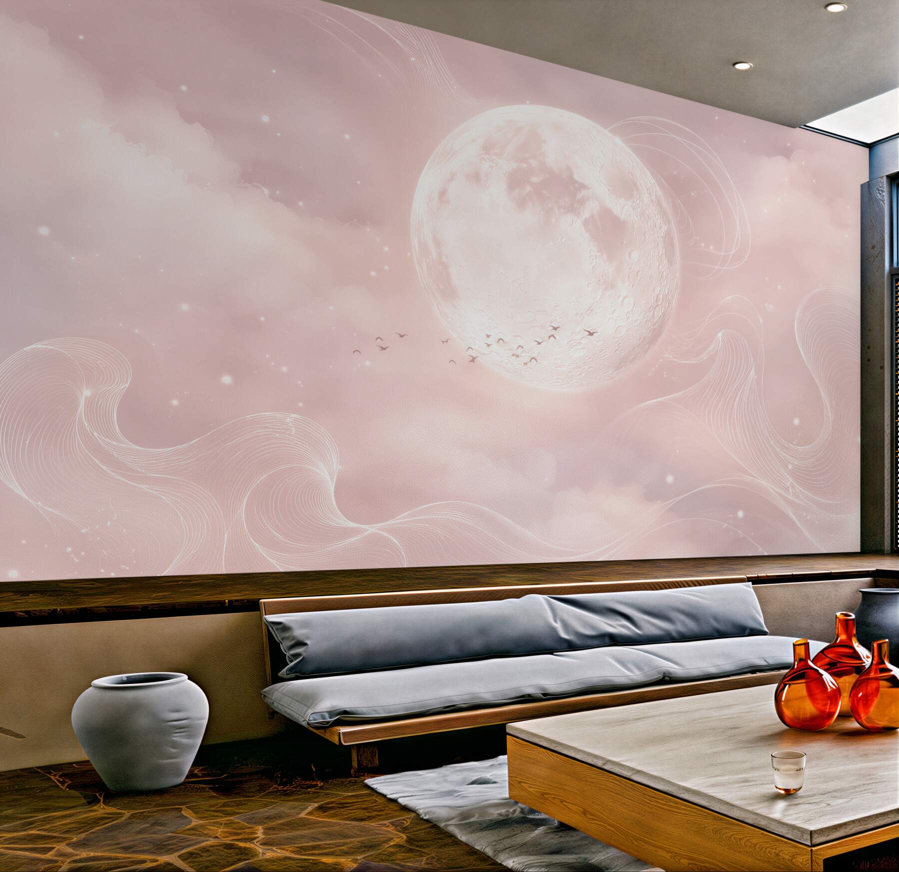 Fototapeta księżyc w różowych chmurach pastelowa fantazyjna?v23