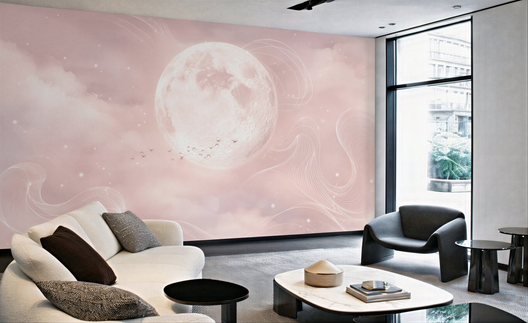 Fototapeta księżyc w różowych chmurach pastelowa fantazyjna?v23